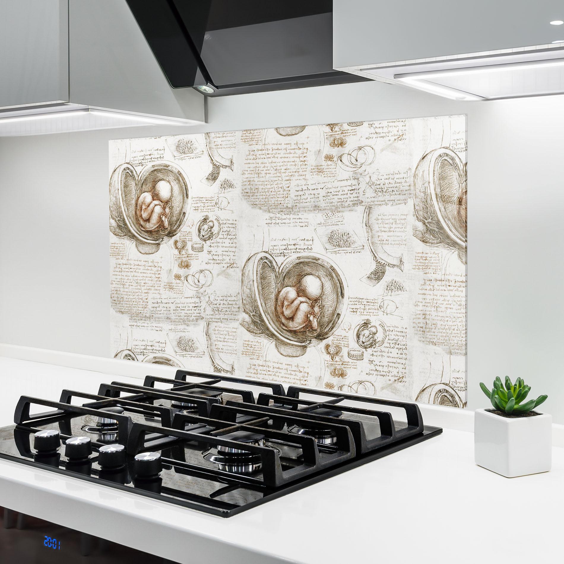 Küchenrückwand Glas Leonardo Studies Of The Foetus mockup 6