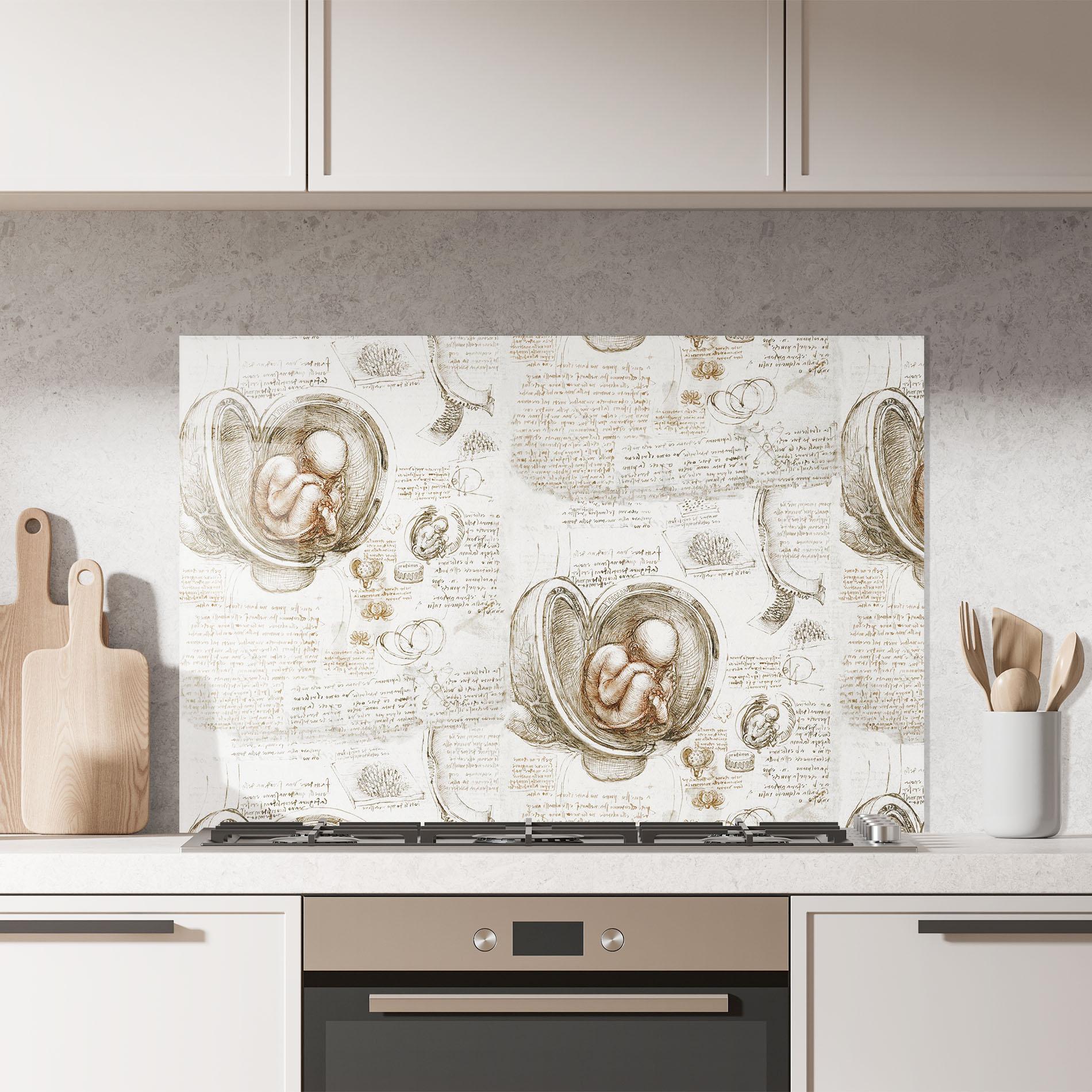 Küchenrückwand Glas Leonardo Studies Of The Foetus mockup 7