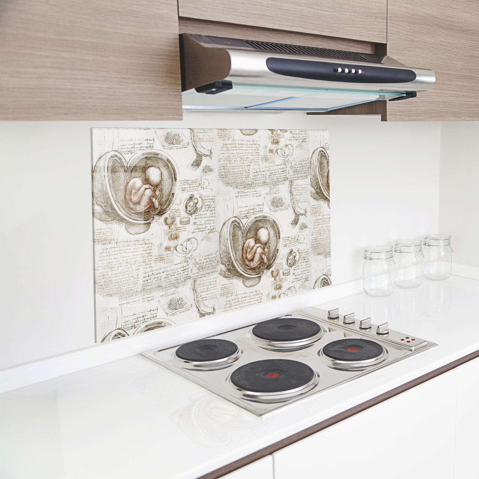 Küchenrückwand Glas Leonardo Studies Of The Foetus mockup 8