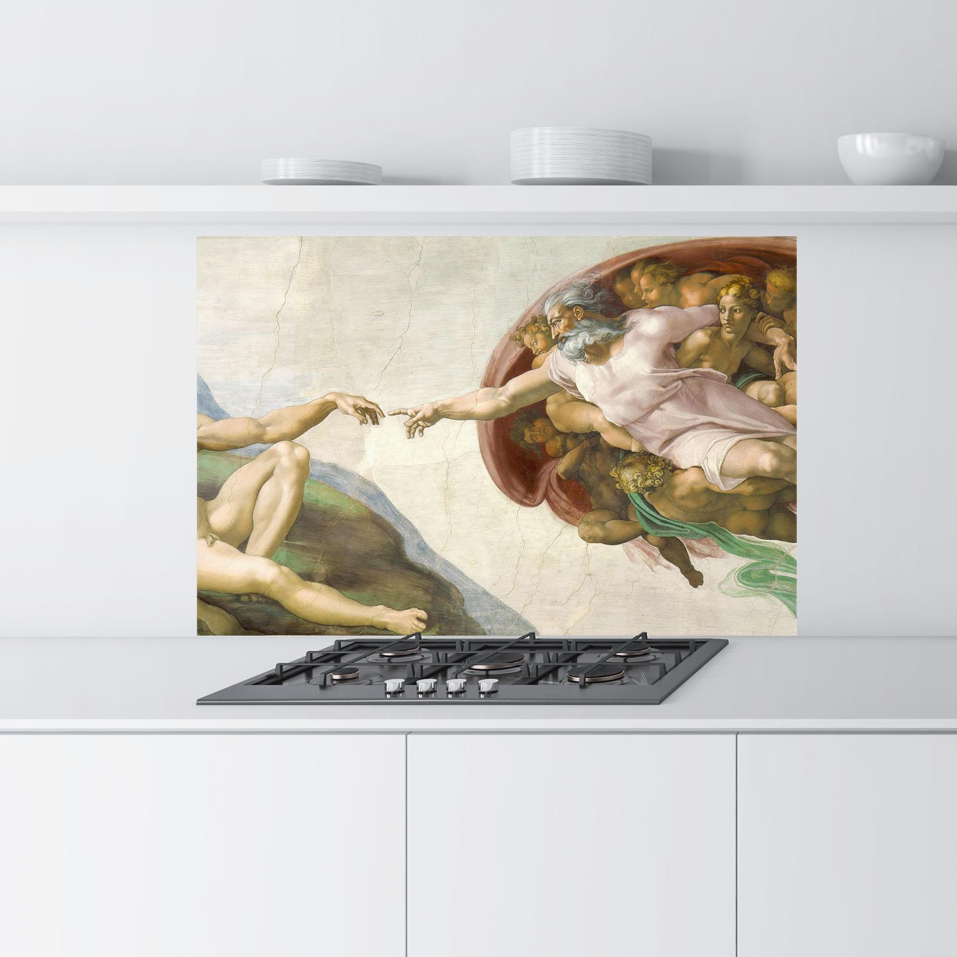 Küchenrückwand Glas The Creation Of Adam mockup 9