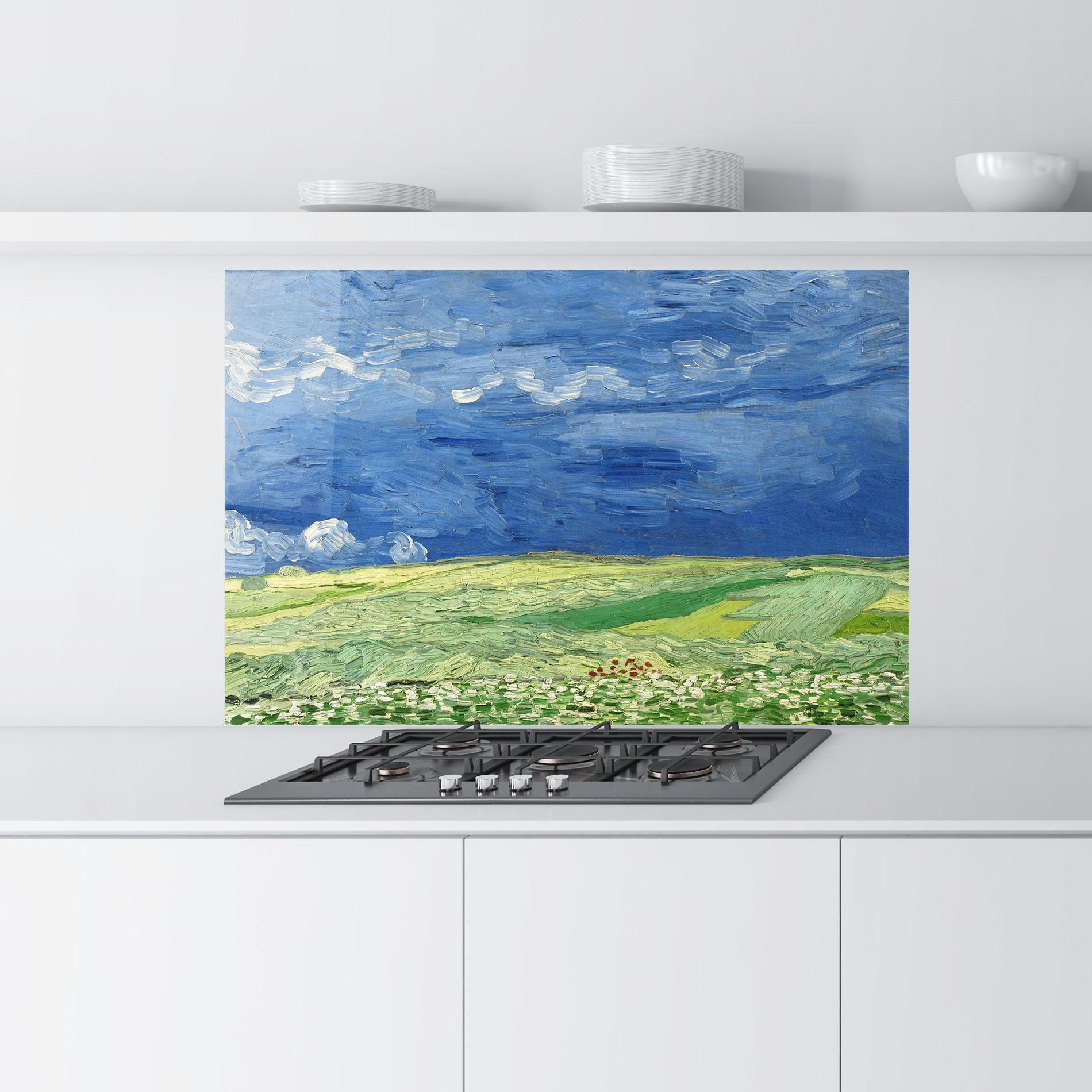 Küchenrückwand Glas Wheatfield Thunderclouds mockup 9
