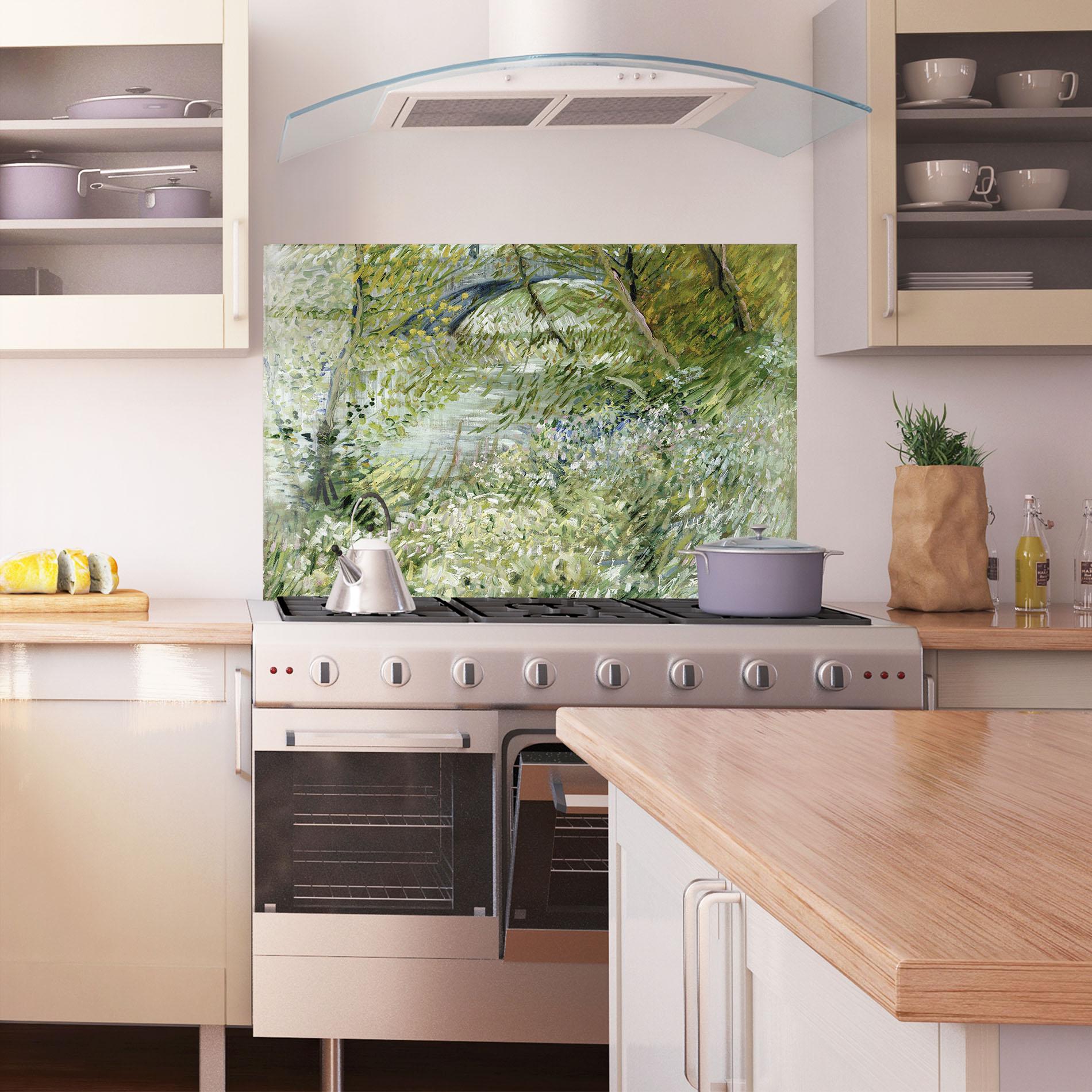 Küchenrückwand Glas River Bank Springtime mockup 1