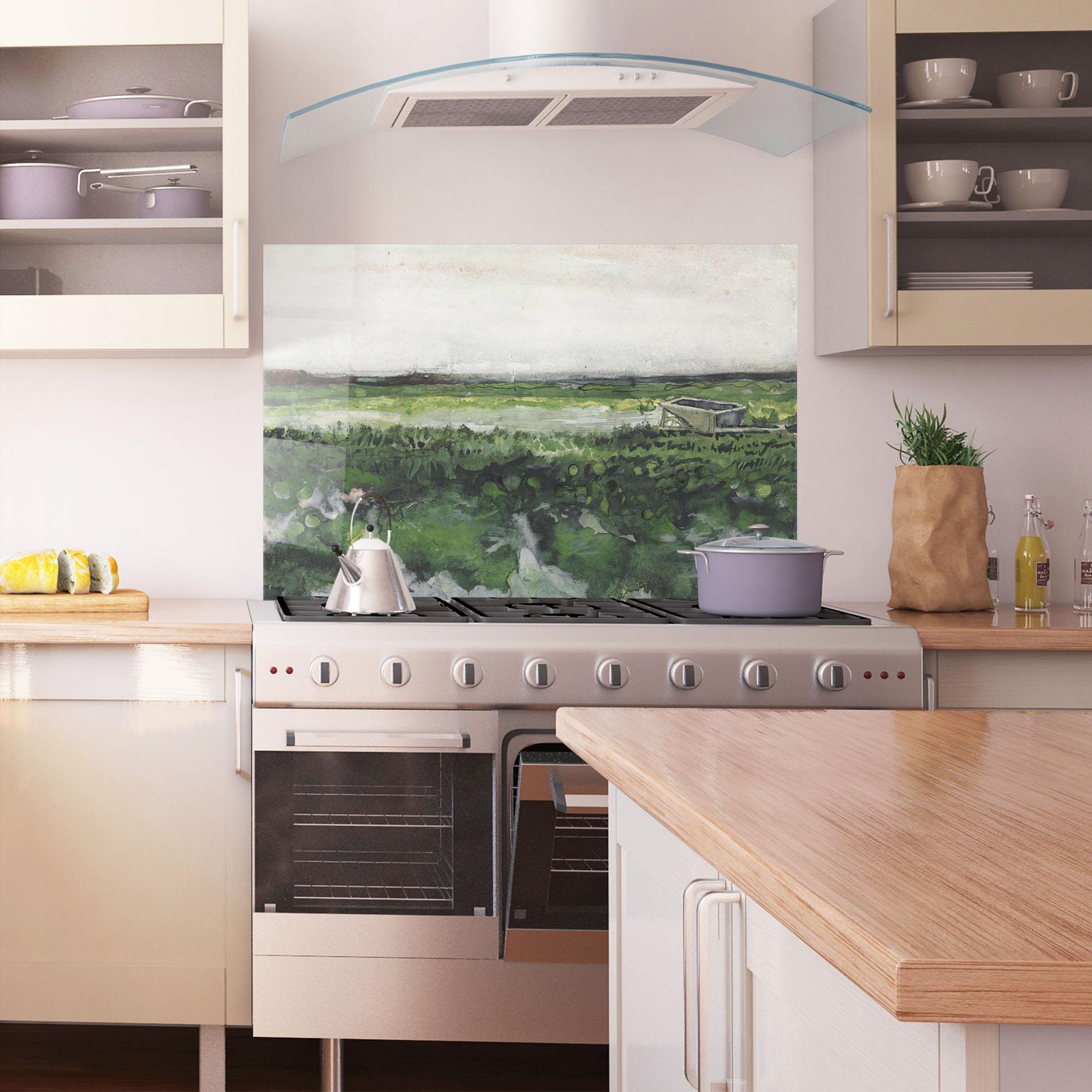 Küchenrückwand Glas Wheelbarrow mockup 1