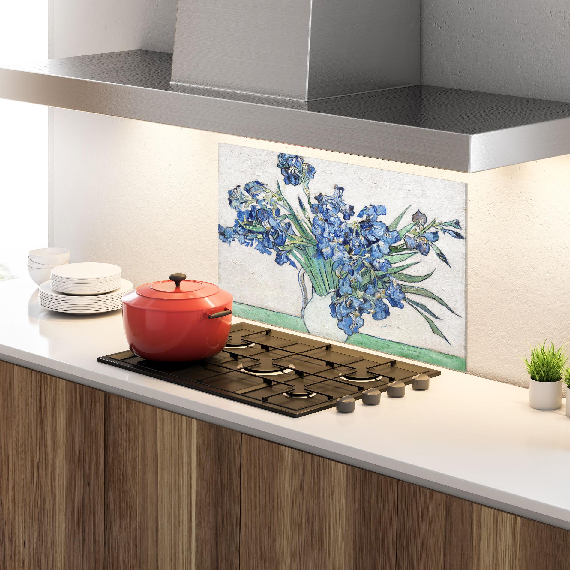 Küchenrückwand Glas Gogh S Irises mockup 4