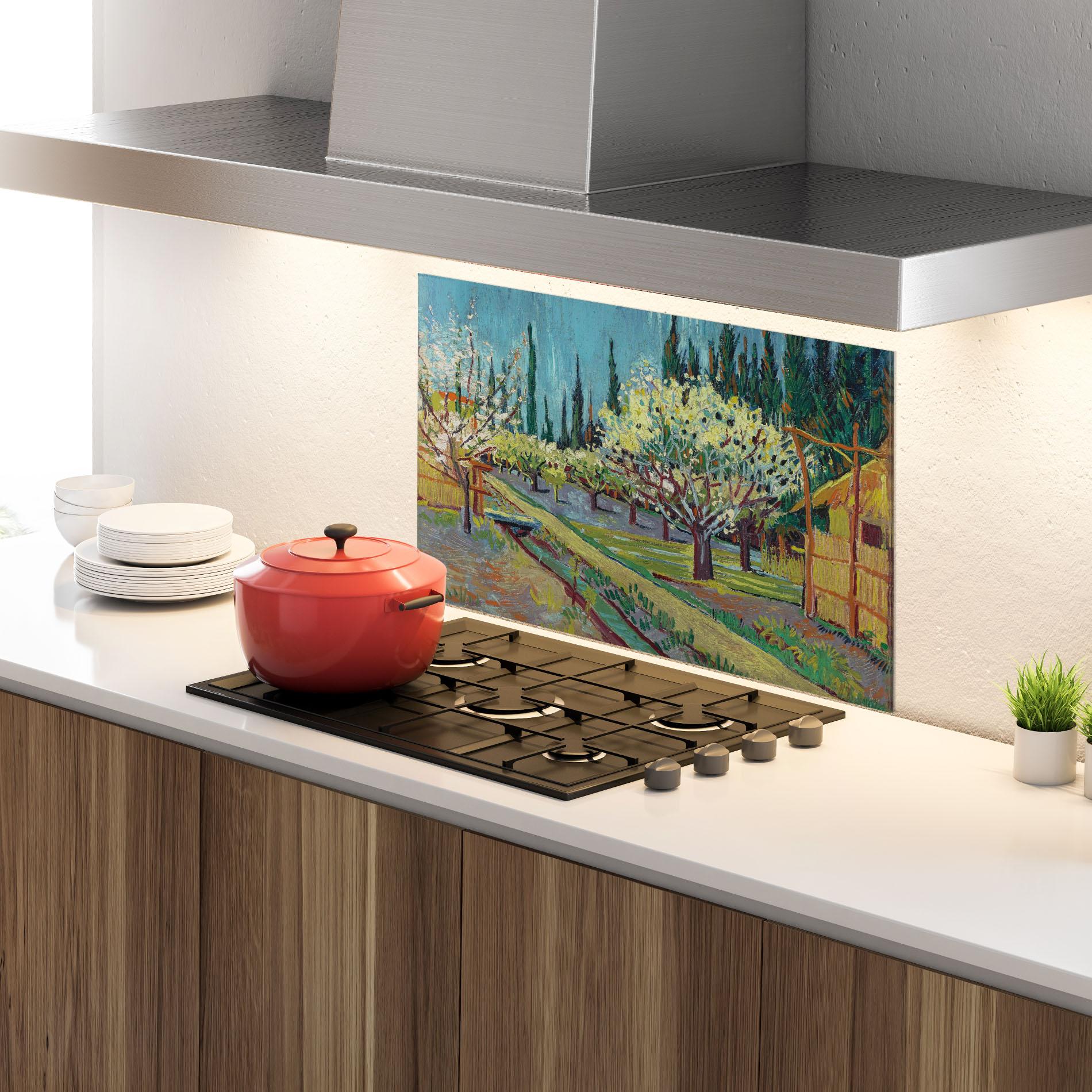 Küchenrückwand Glas Orchard Bordered Cypresse mockup 4