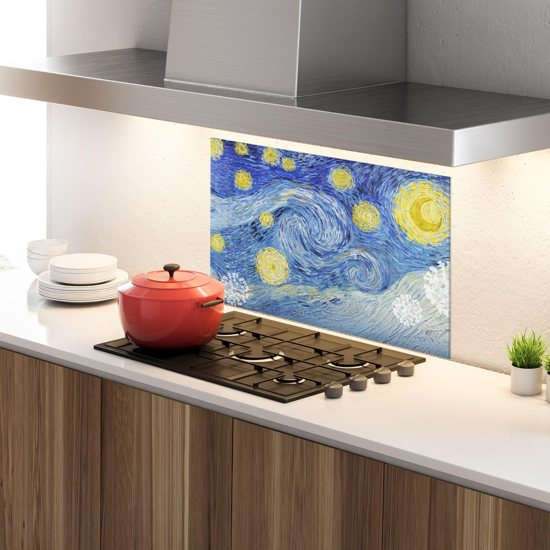 Küchenrückwand Glas Van Gogh Starry Night mockup 4