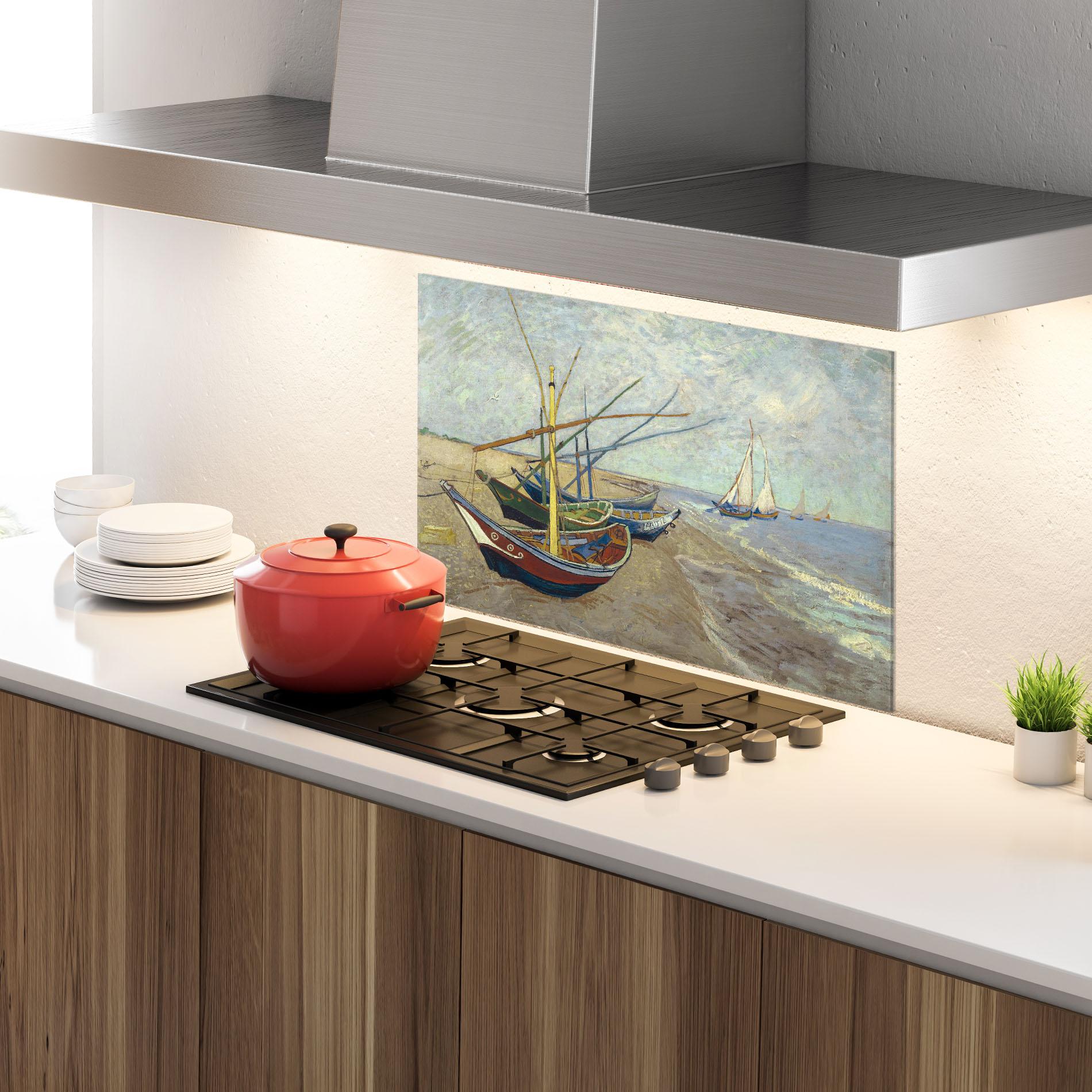 Küchenrückwand Glas Vissersboten Les Saintes Maries mockup 4