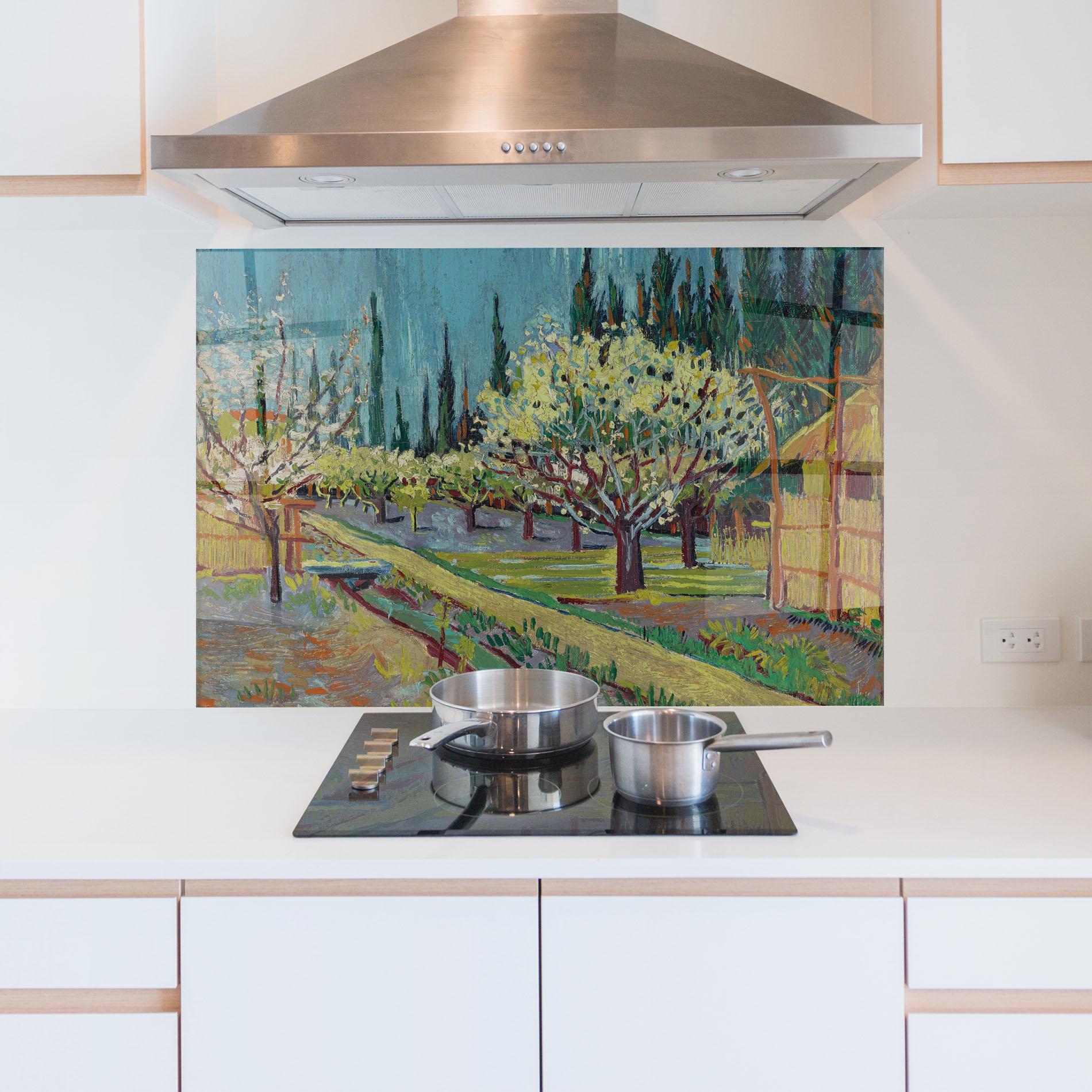 Küchenrückwand Glas Orchard Bordered Cypresse mockup 5