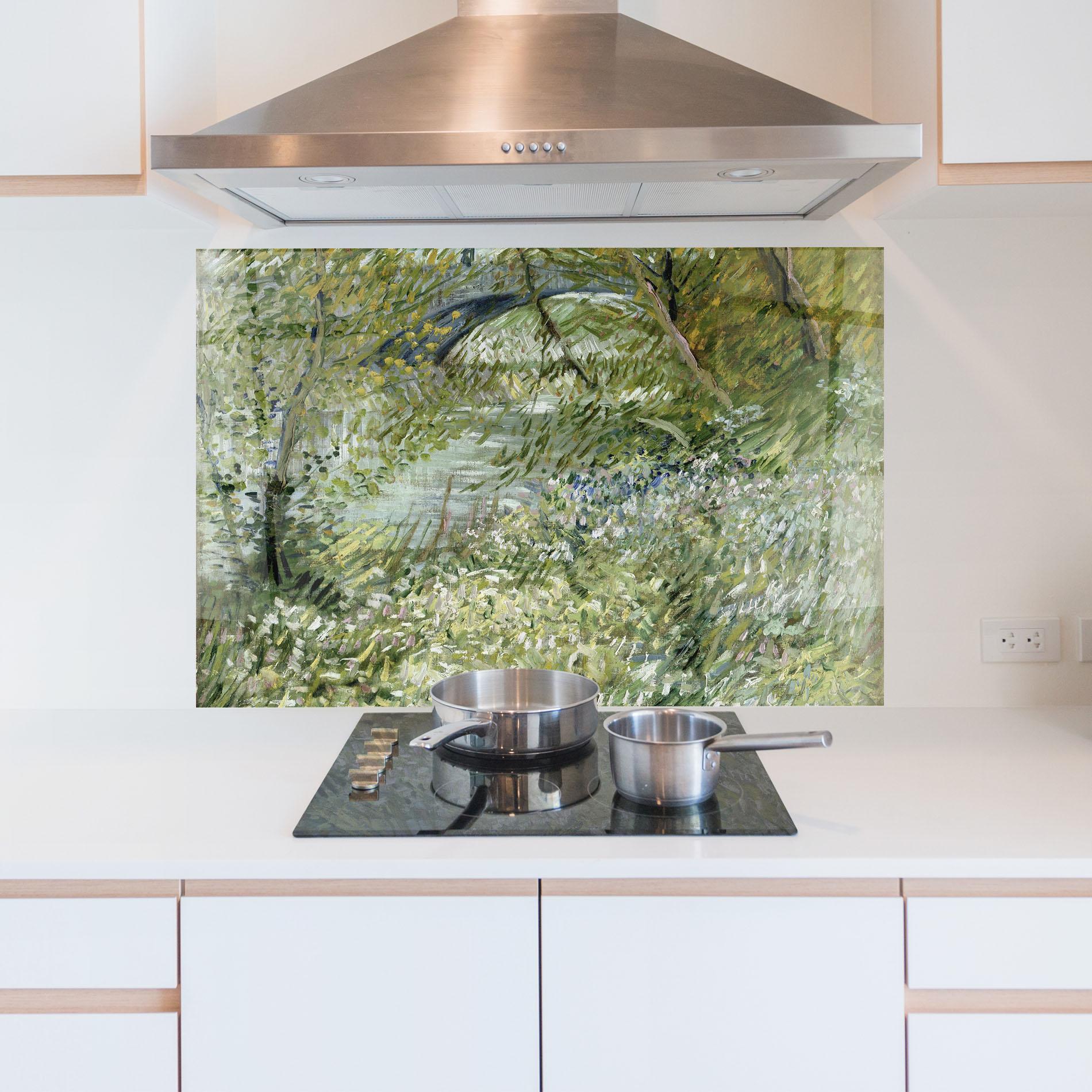 Küchenrückwand Glas River Bank Springtime mockup 5