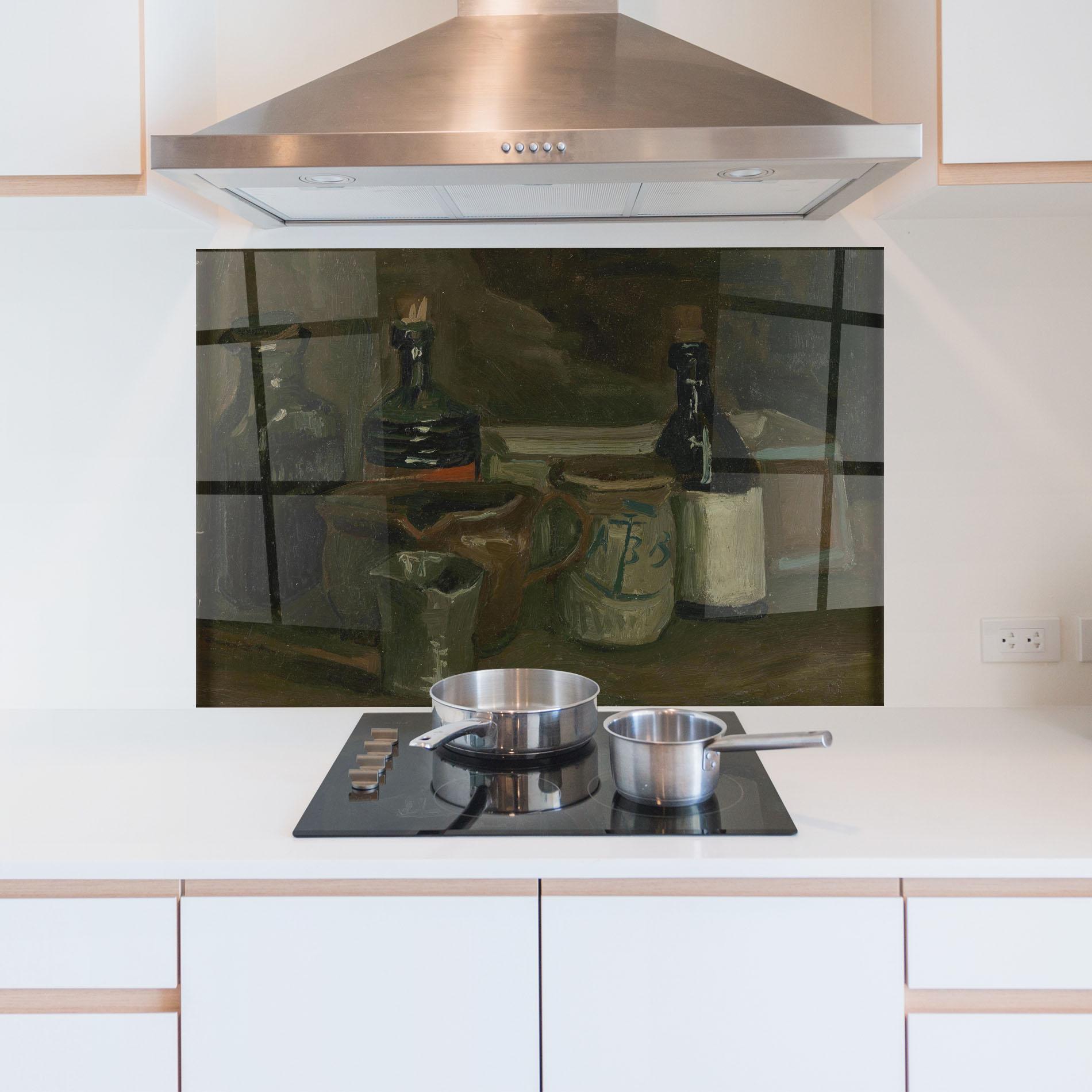 Küchenrückwand Glas Stilleven Met Flessen mockup 5