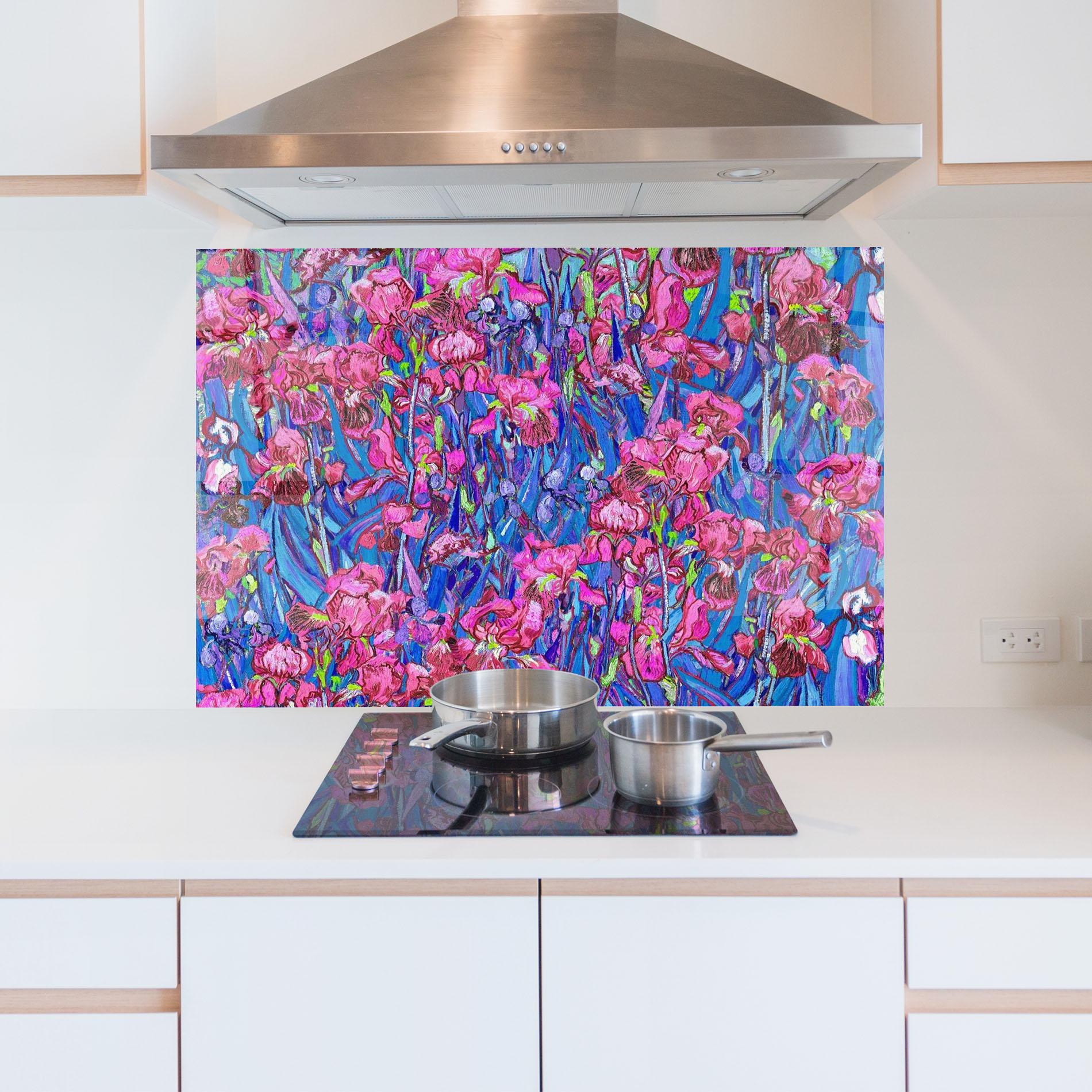 Küchenrückwand Glas Van Gogh Irises mockup 5