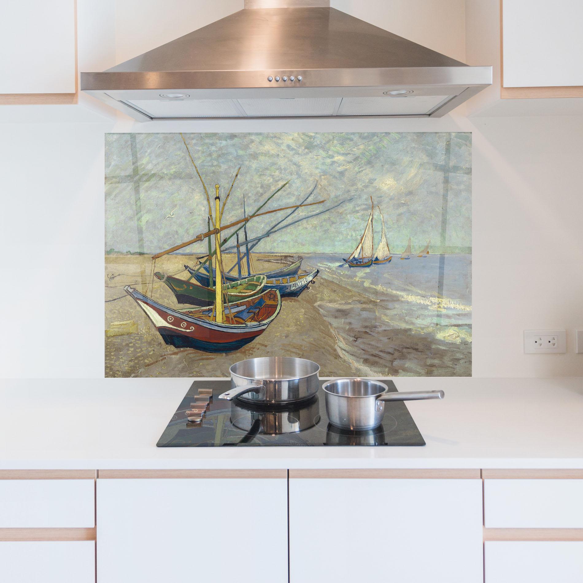 Küchenrückwand Glas Vissersboten Les Saintes Maries mockup 5