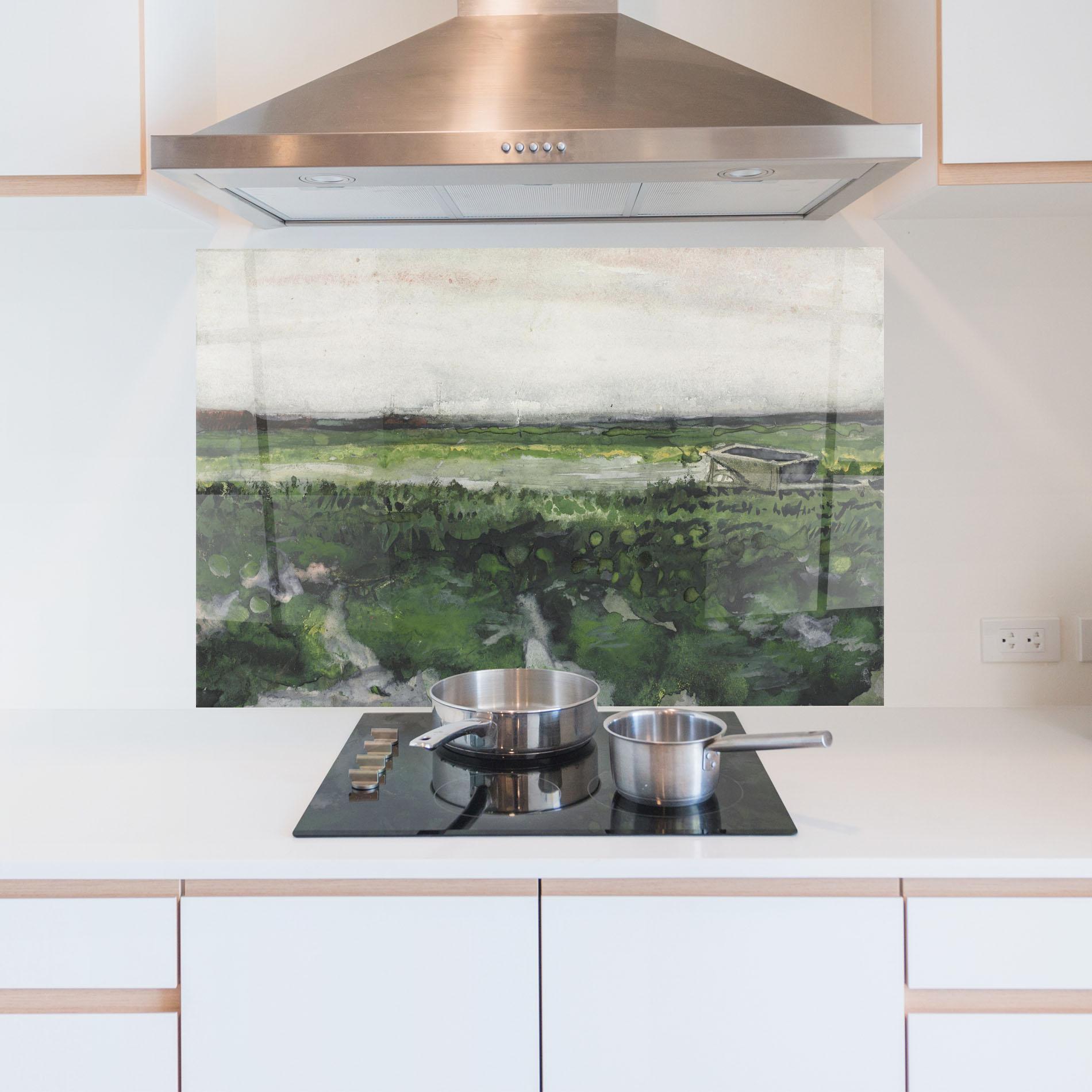 Küchenrückwand Glas Wheelbarrow mockup 5