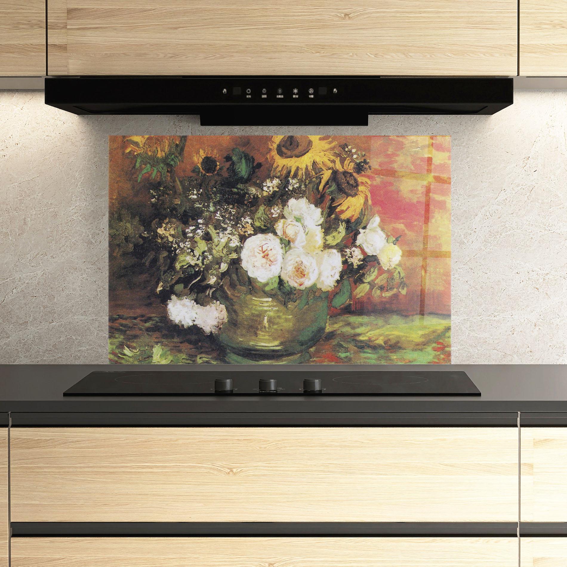 Küchenrückwand Glas Bowl With Sunflowers mockup 3