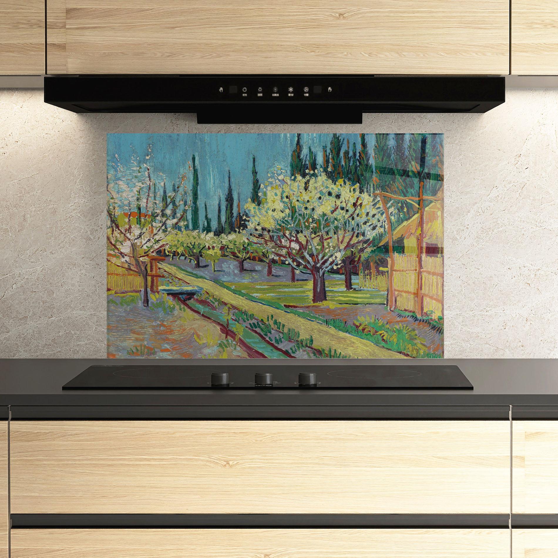 Küchenrückwand Glas Orchard Bordered Cypresse mockup 3