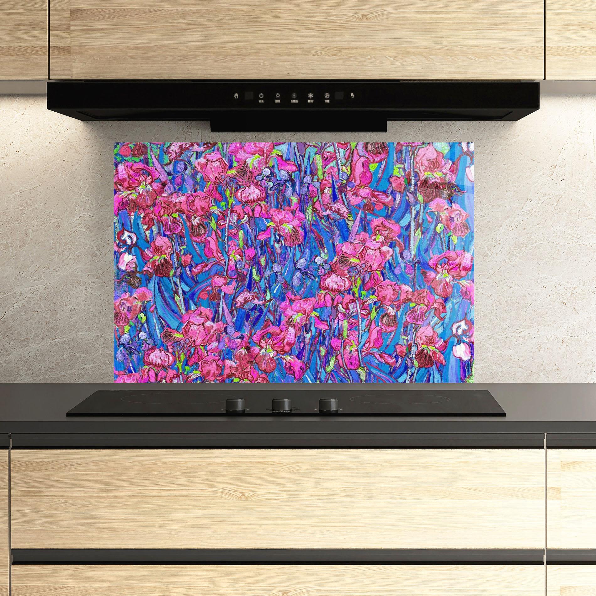 Küchenrückwand Glas Van Gogh Irises mockup 3