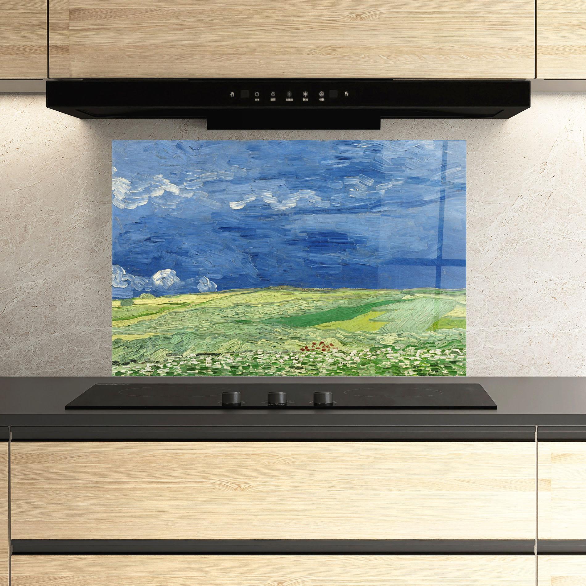 Küchenrückwand Glas Wheatfield Thunderclouds mockup 3