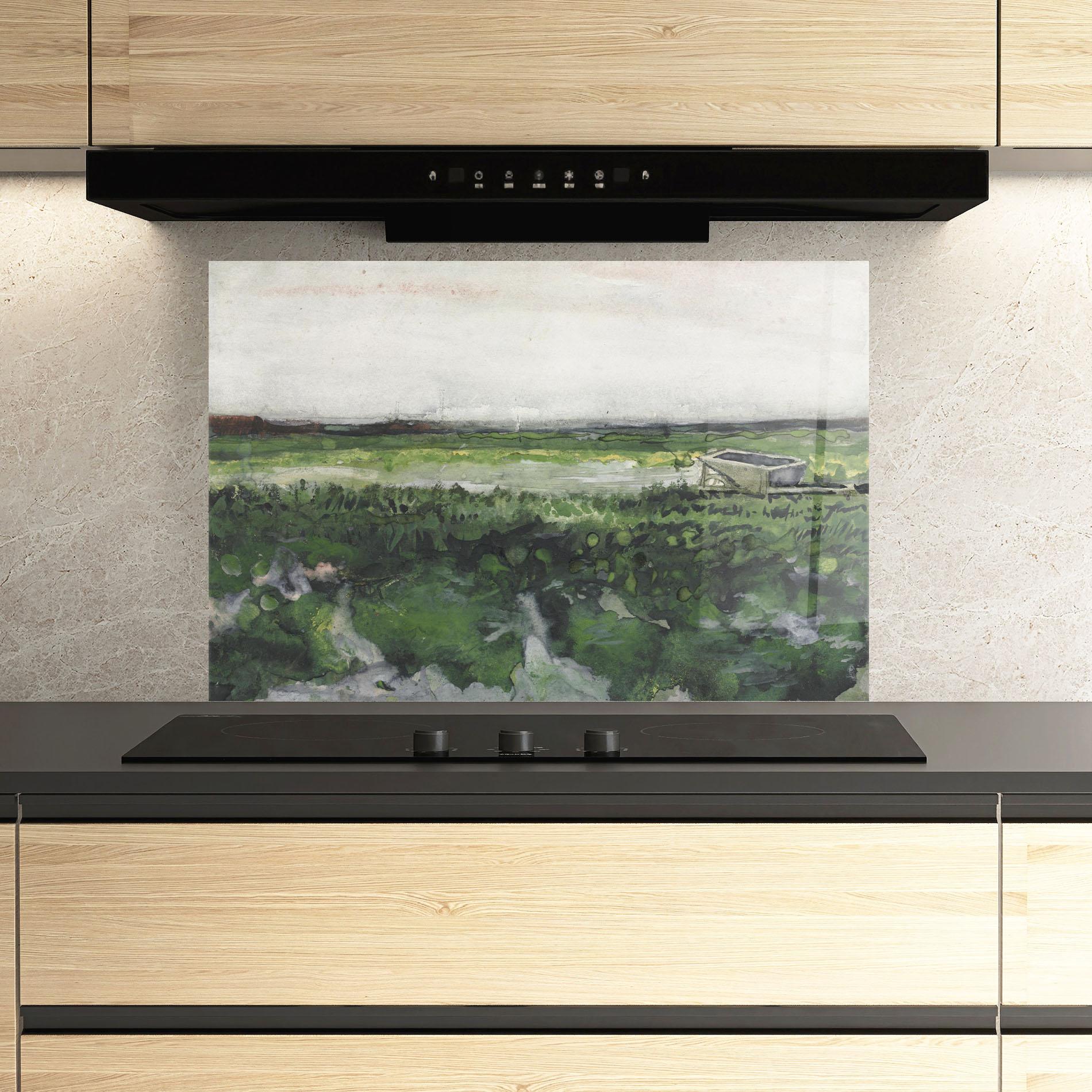 Küchenrückwand Glas Wheelbarrow mockup 3