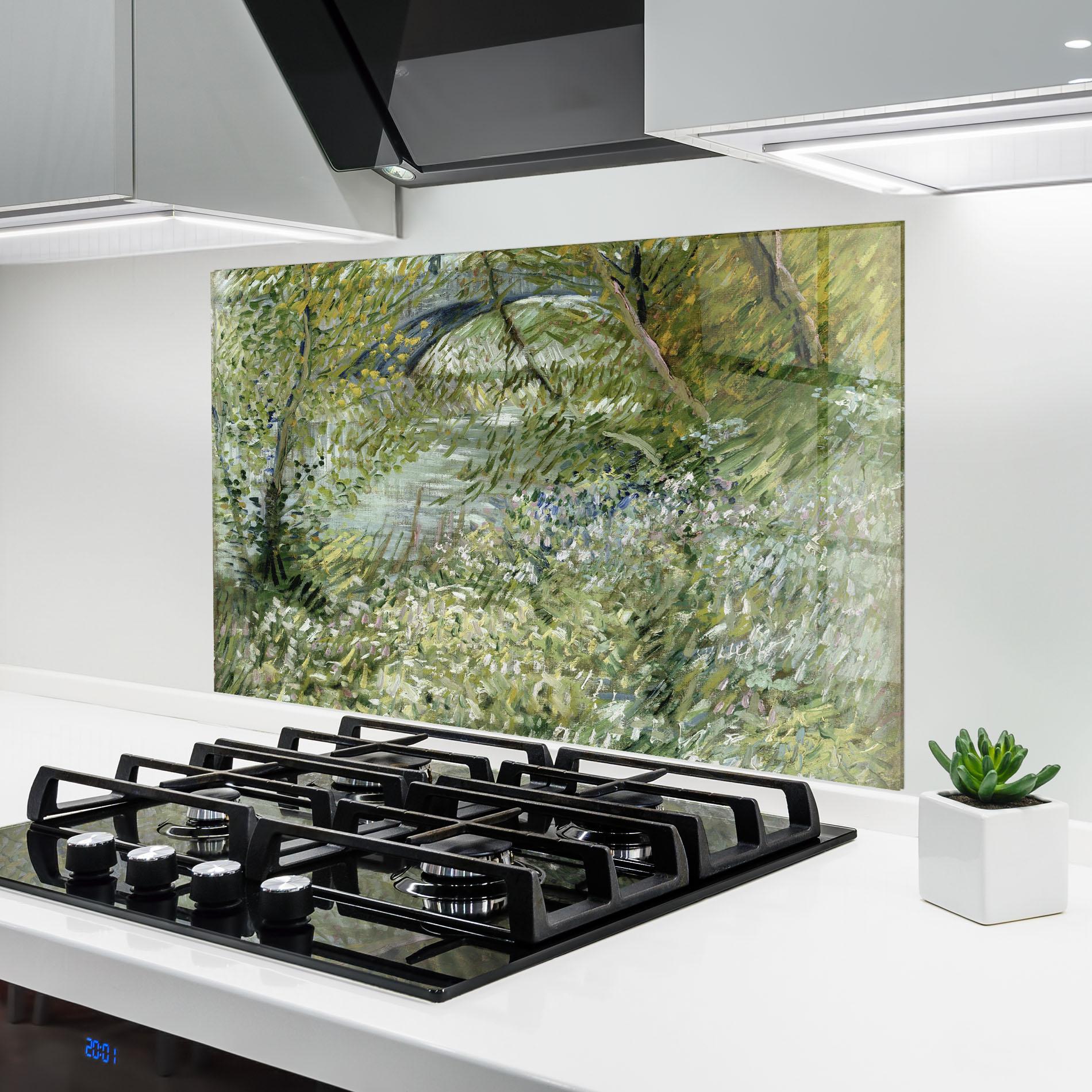 Küchenrückwand Glas River Bank Springtime mockup 6