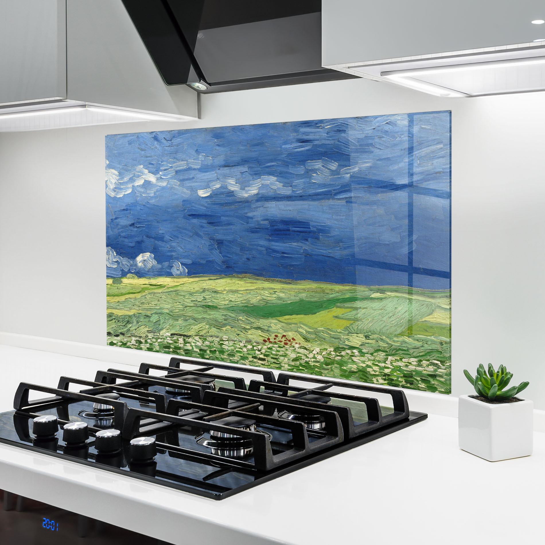 Küchenrückwand Glas Wheatfield Thunderclouds mockup 6