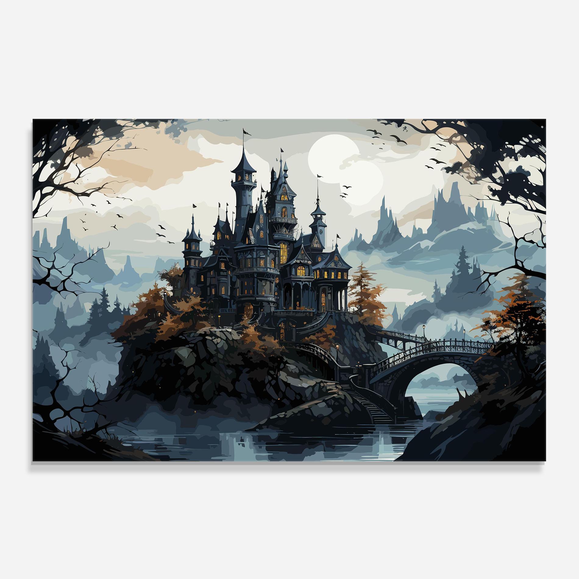 Küchenrückwand Glas Grey Big Castle mockup 0