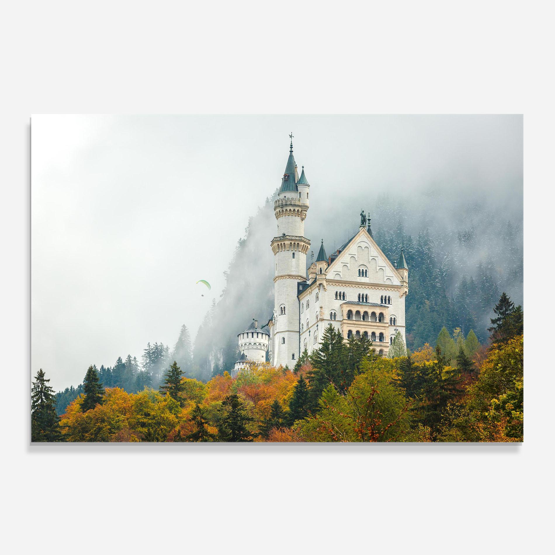 Küchenrückwand Glas Neuschwanstein Castle Foggy mockup 0