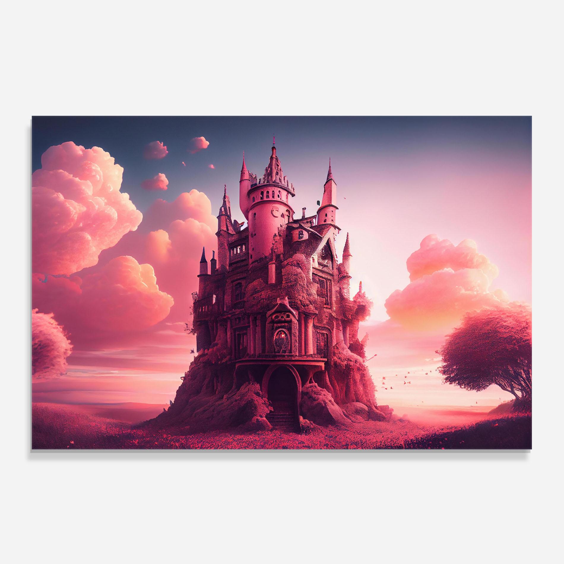 Küchenrückwand Glas Pink Cute Castle mockup 0
