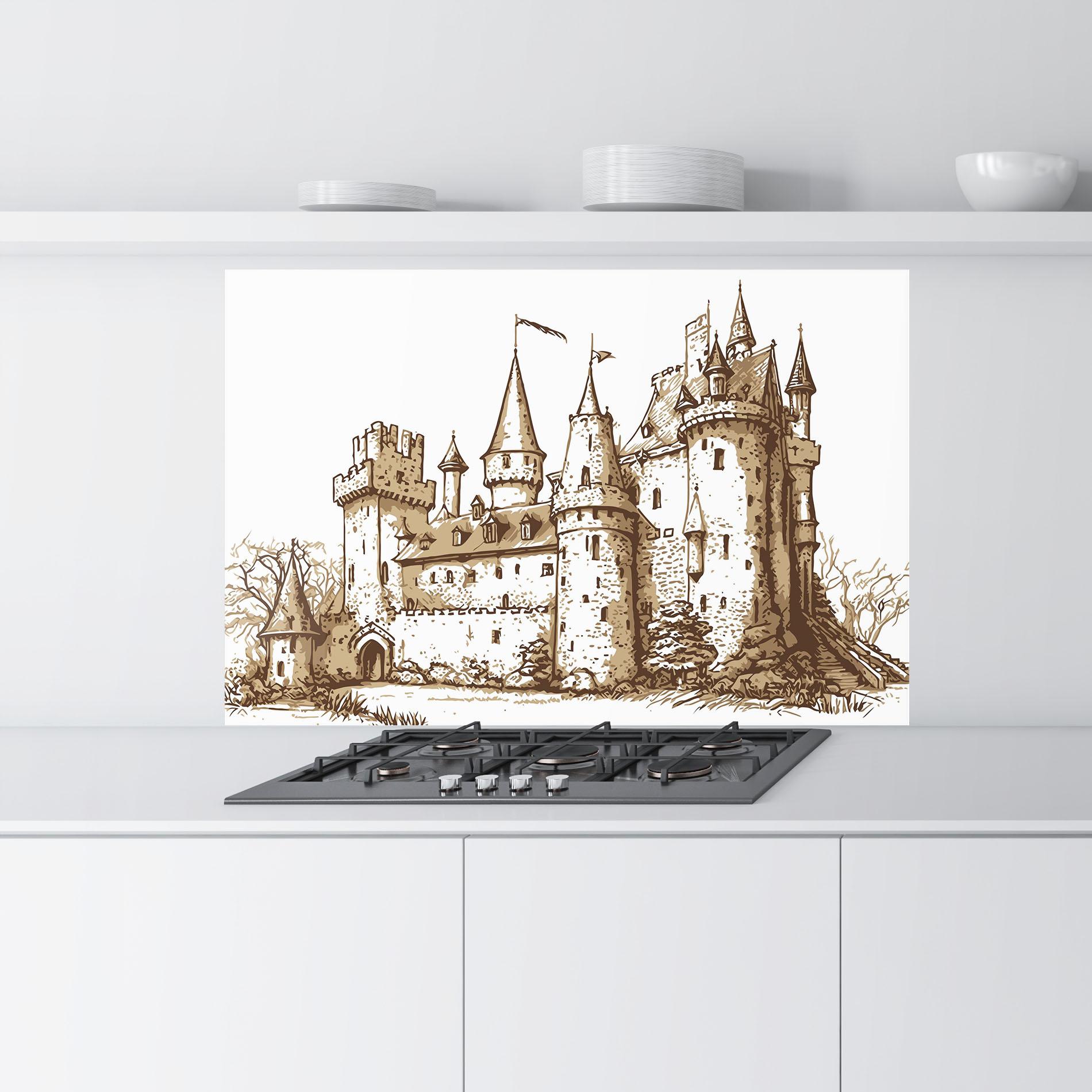 Küchenrückwand Glas Brown Line Castle mockup 9