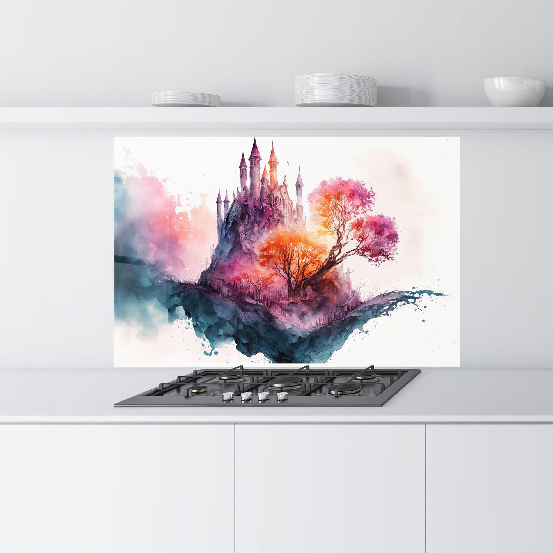 Küchenrückwand Glas Colorful Castle mockup 9