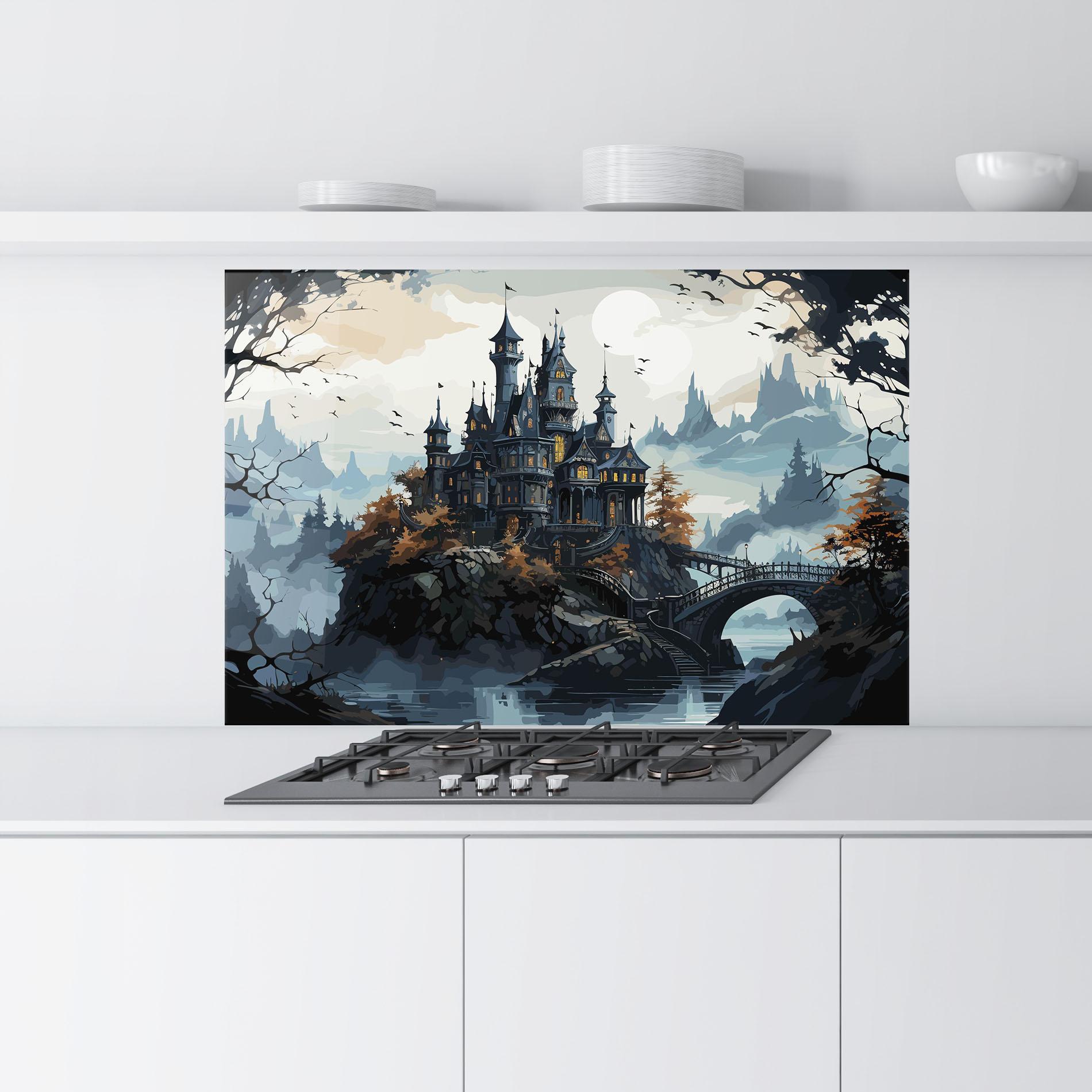 Küchenrückwand Glas Grey Big Castle mockup 9