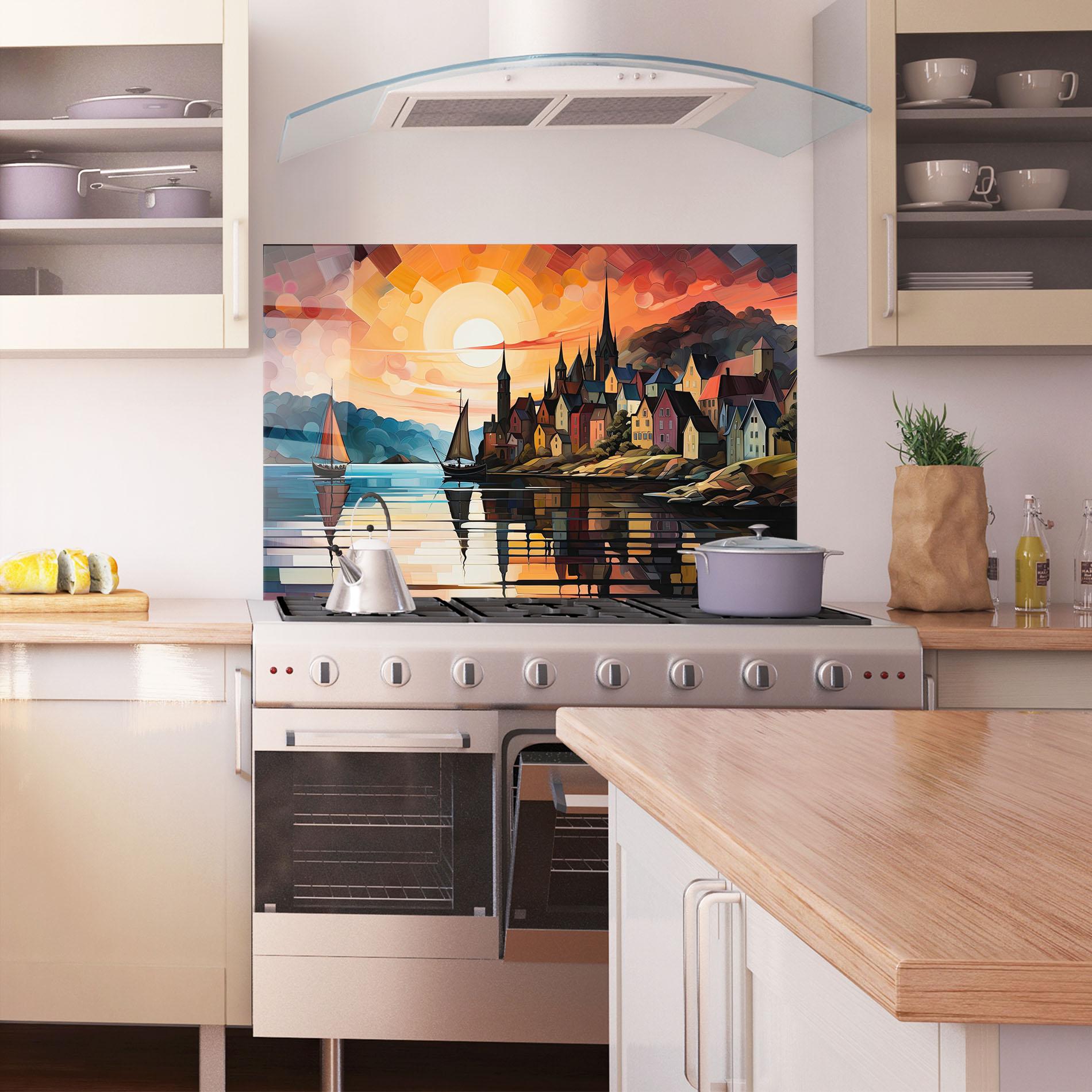 Küchenrückwand Glas Castle Painting mockup 1