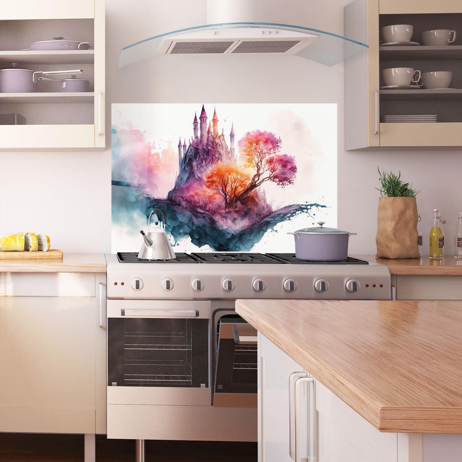 Küchenrückwand Glas Colorful Castle mockup 1