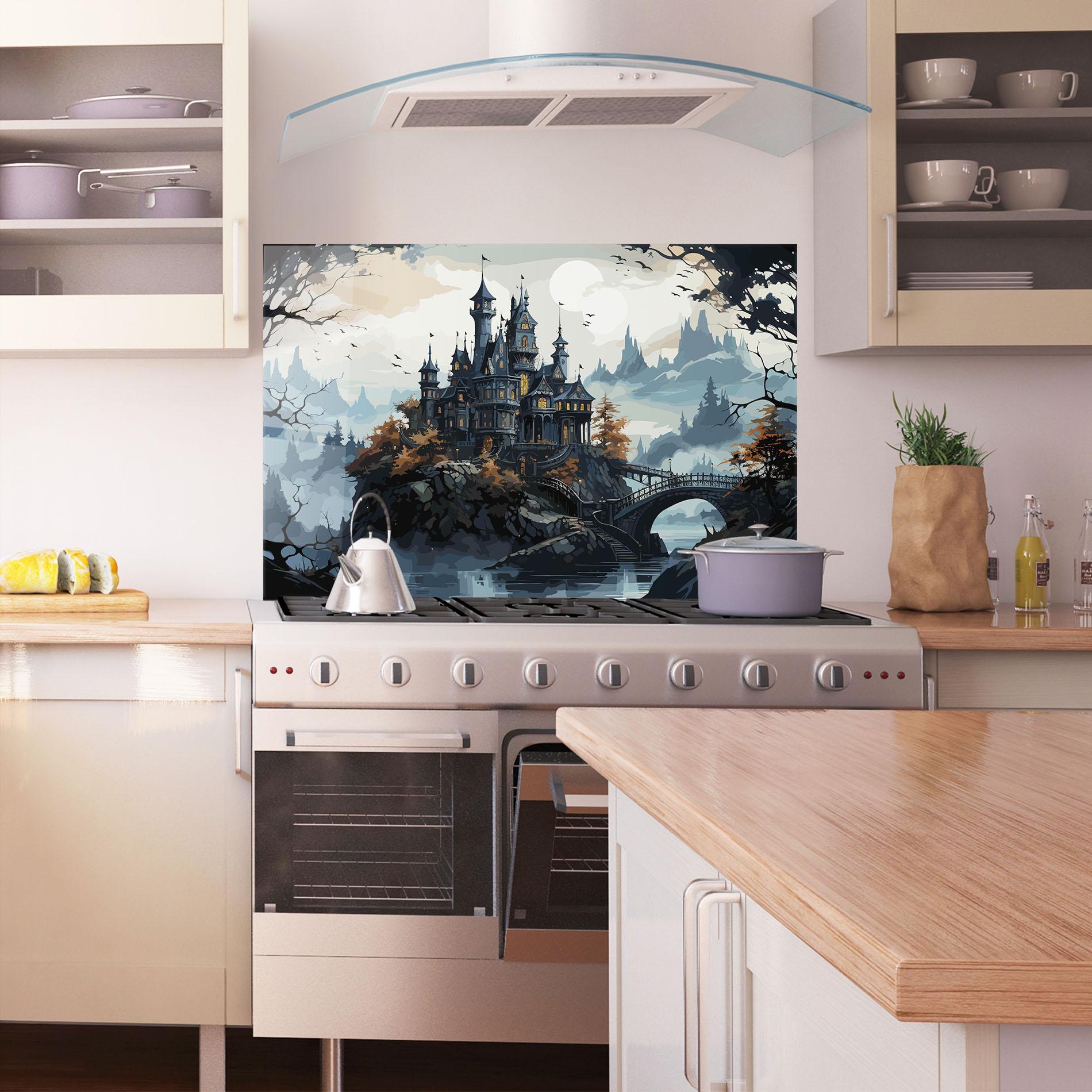 Küchenrückwand Glas Grey Big Castle mockup 1