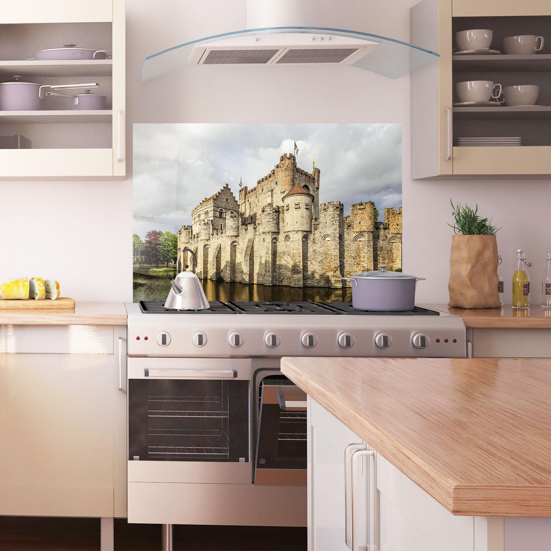 Küchenrückwand Glas Medieval Castle Belgium mockup 1