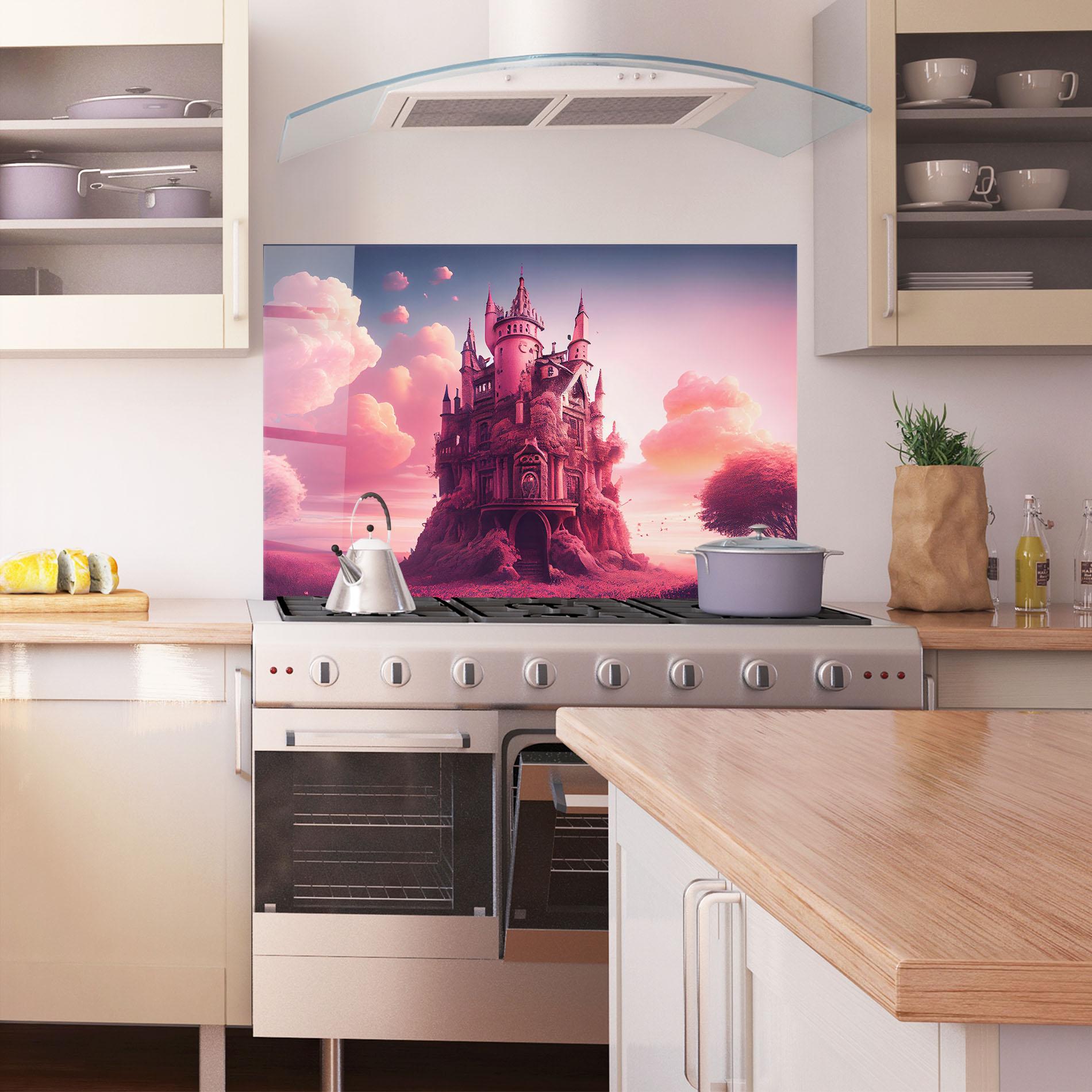 Küchenrückwand Glas Pink Cute Castle mockup 1