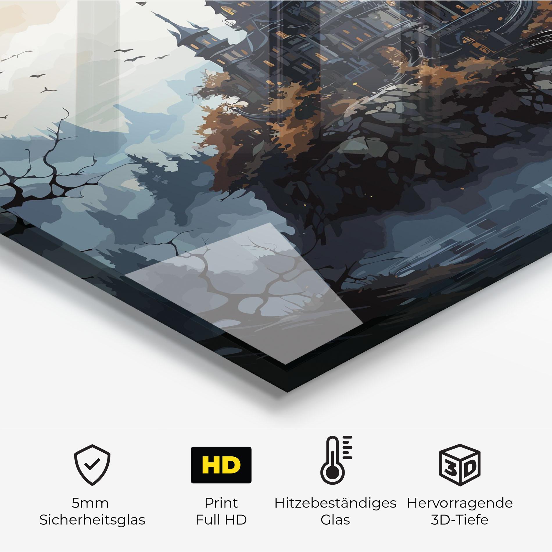 Küchenrückwand Glas Grey Big Castle mockup 2