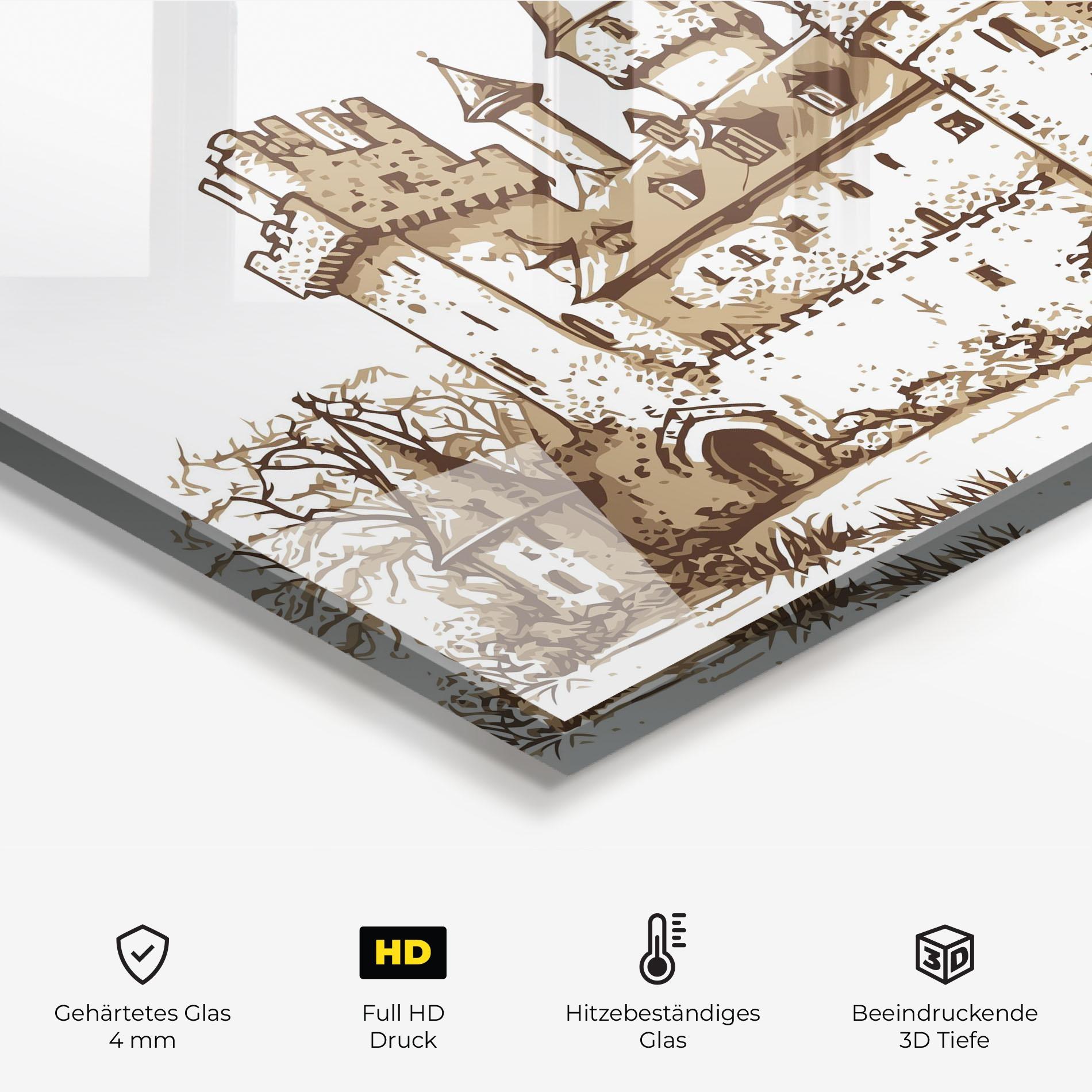 Küchenrückwand Glas Brown Line Castle mockup 2