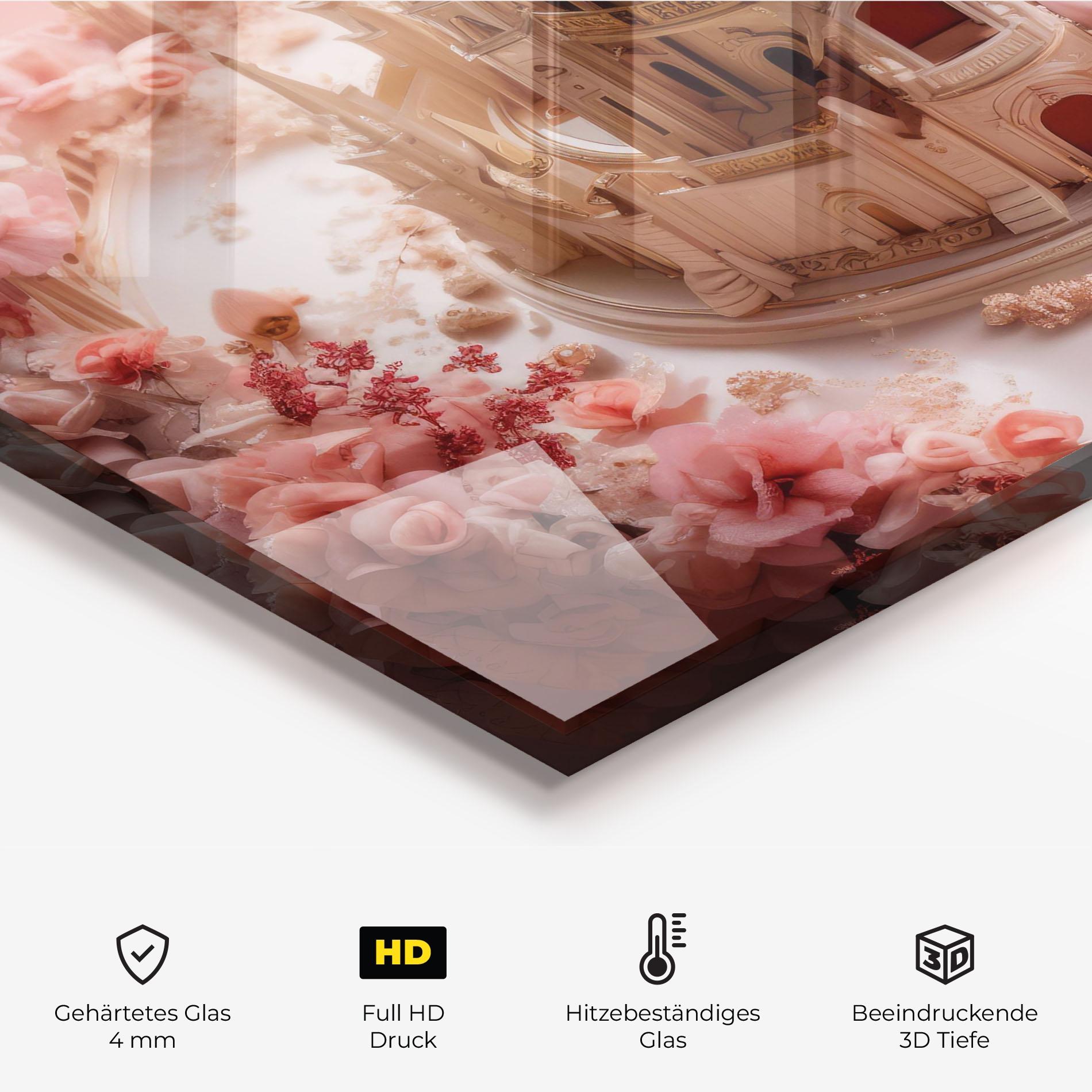 Küchenrückwand Glas Cream Castle Flower mockup 2