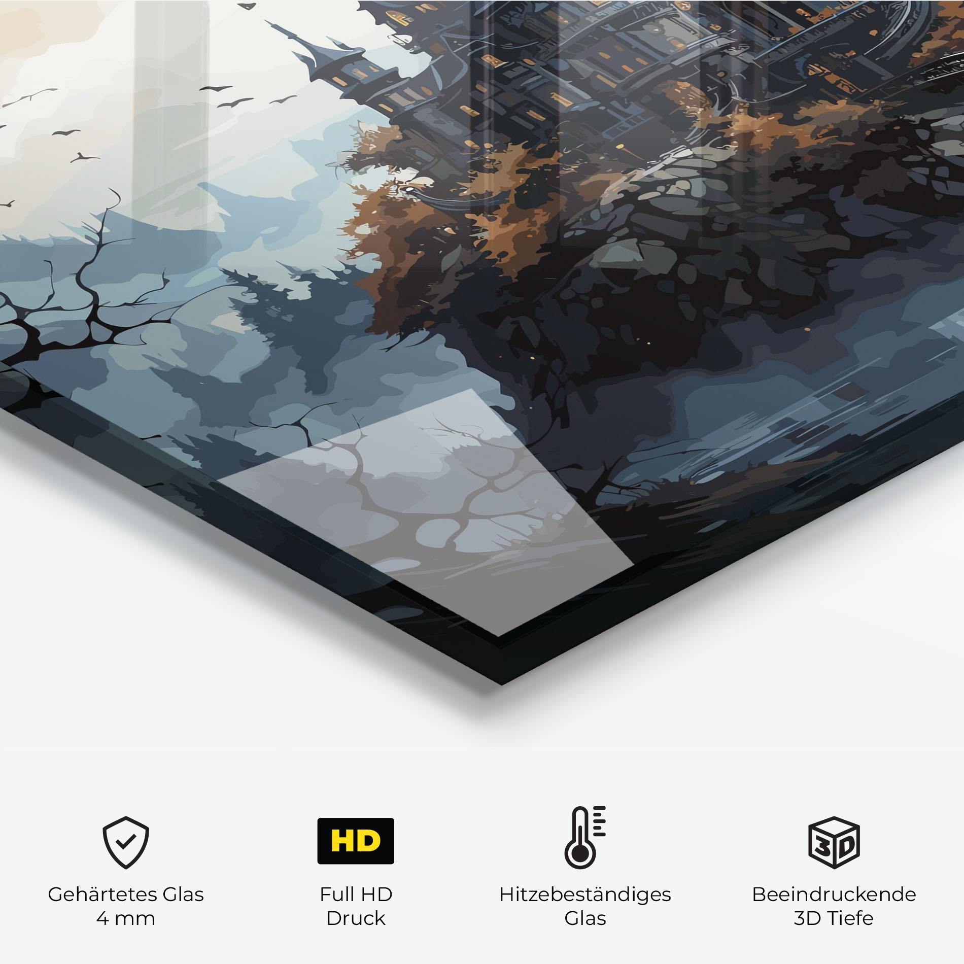 Küchenrückwand Glas Grey Big Castle mockup 2