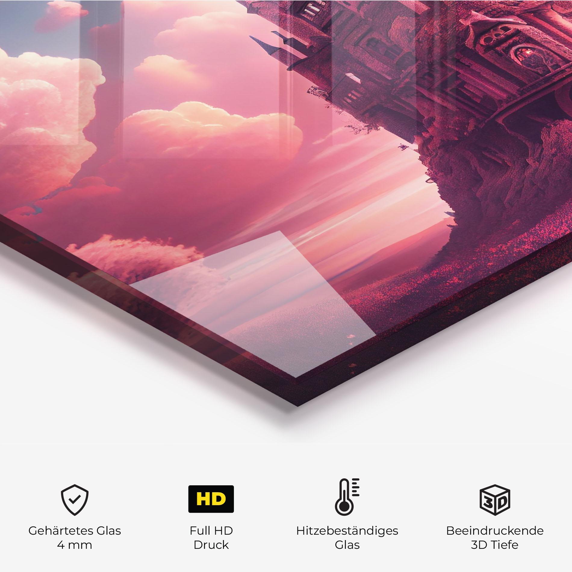 Küchenrückwand Glas Pink Cute Castle mockup 2