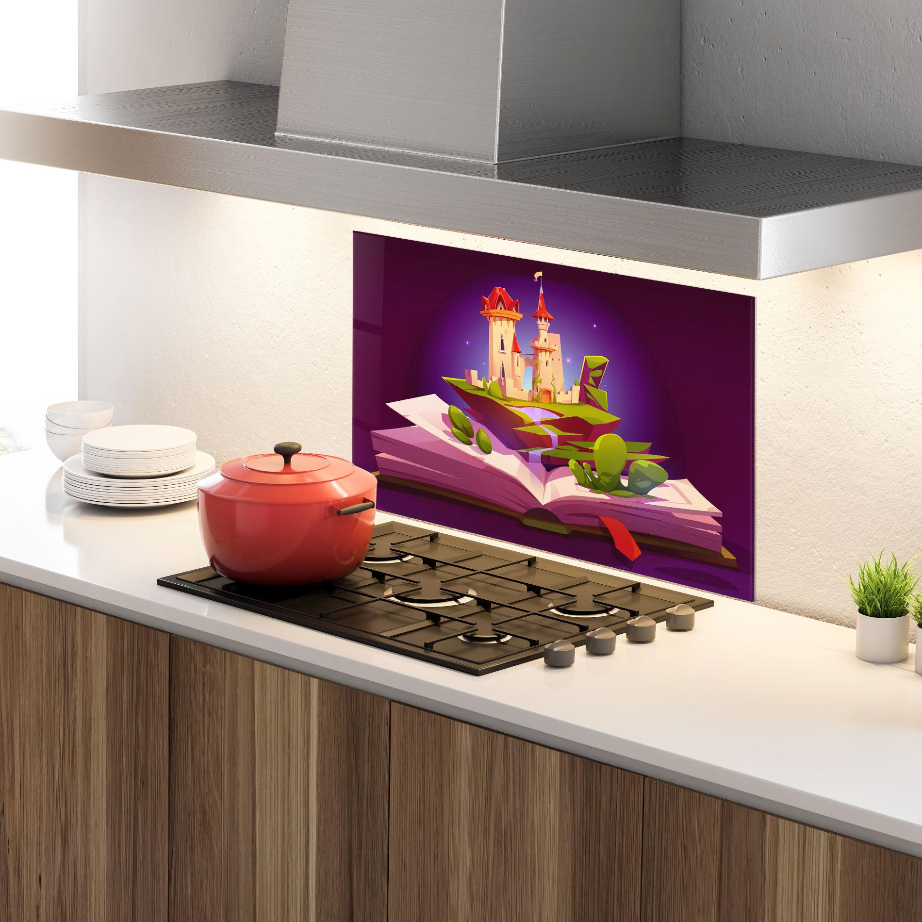Küchenrückwand Glas Book Castle mockup 4