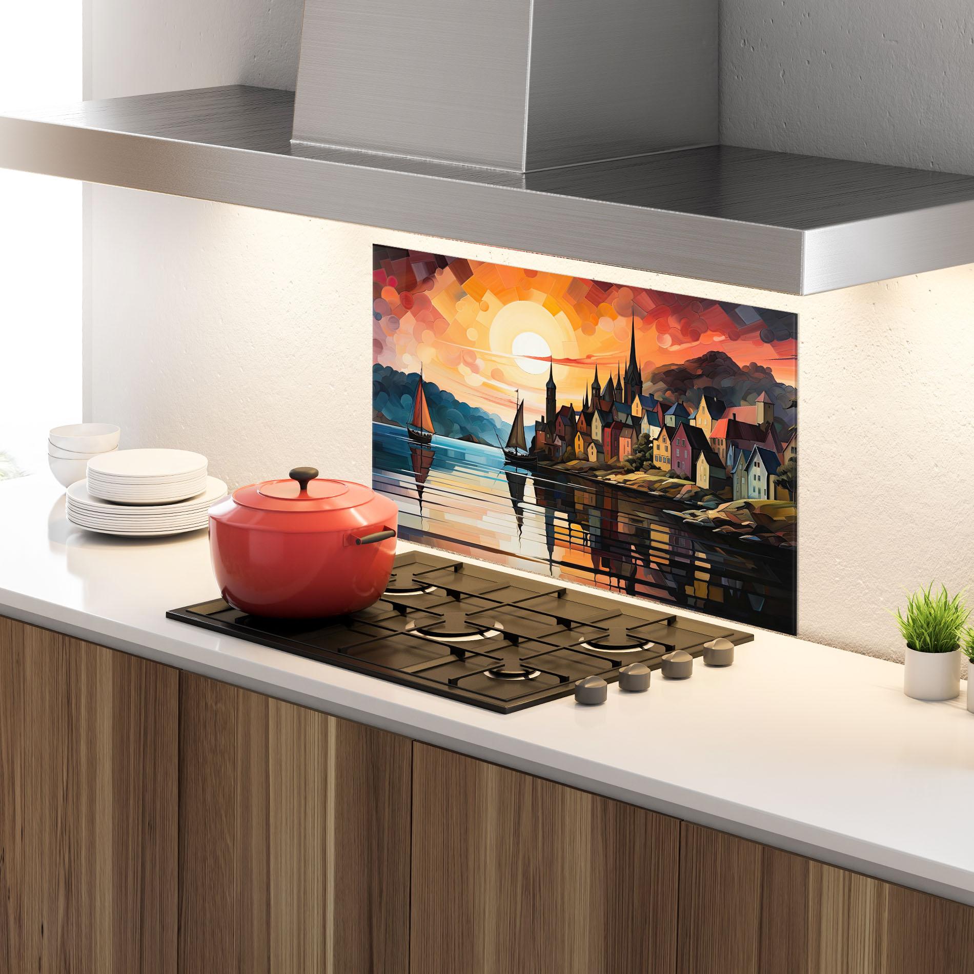 Küchenrückwand Glas Castle Painting mockup 4