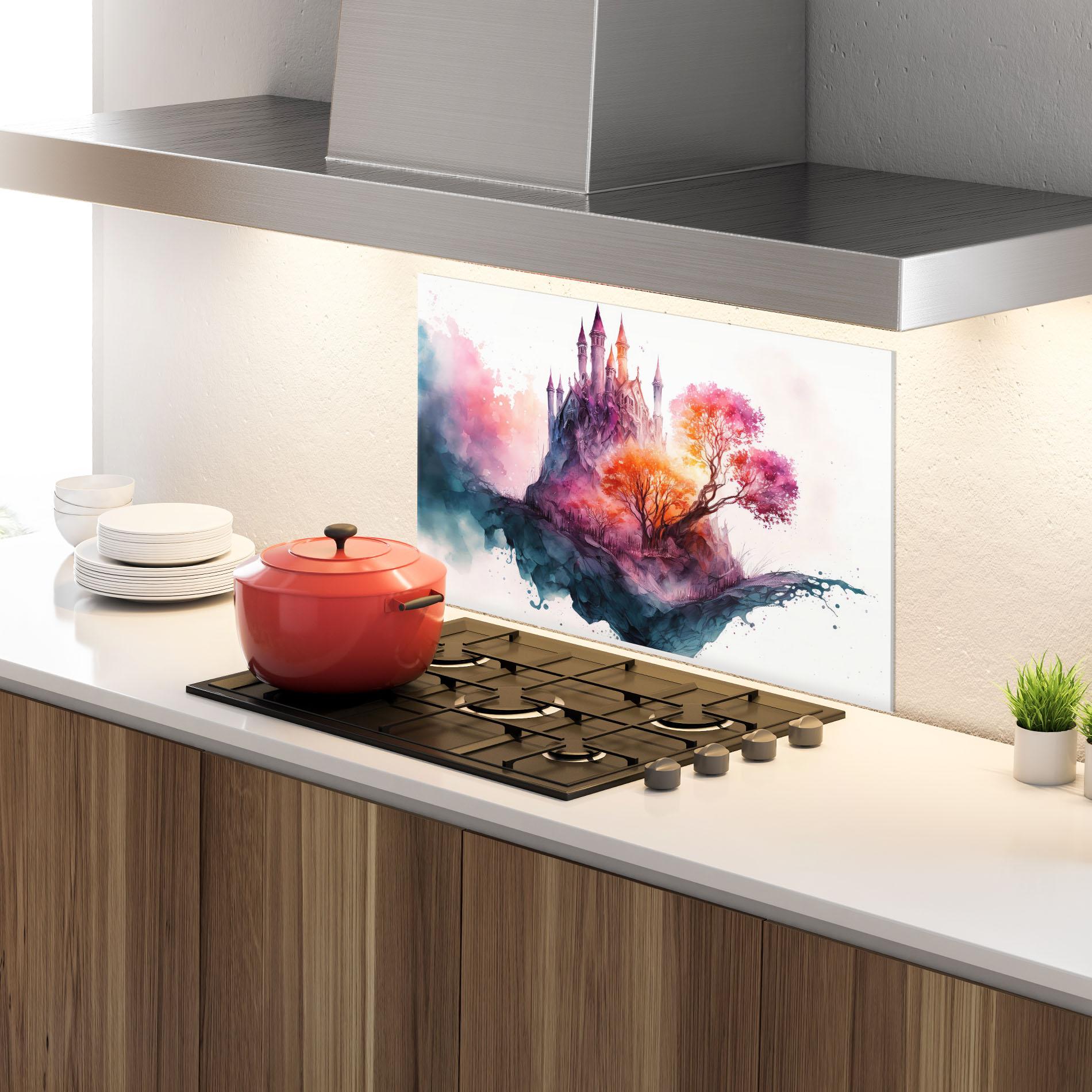 Küchenrückwand Glas Colorful Castle mockup 4