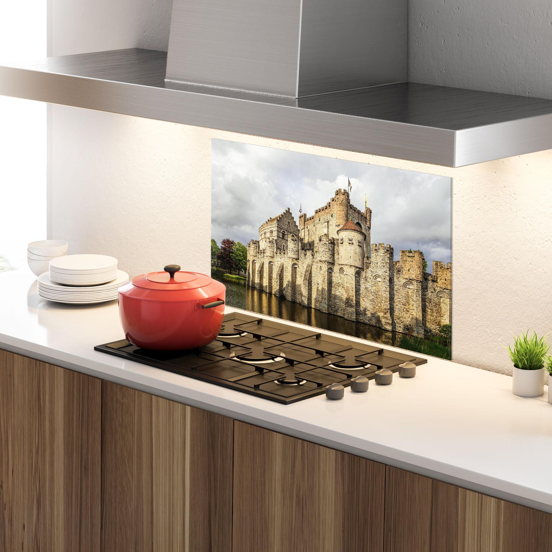 Küchenrückwand Glas Medieval Castle Belgium mockup 4