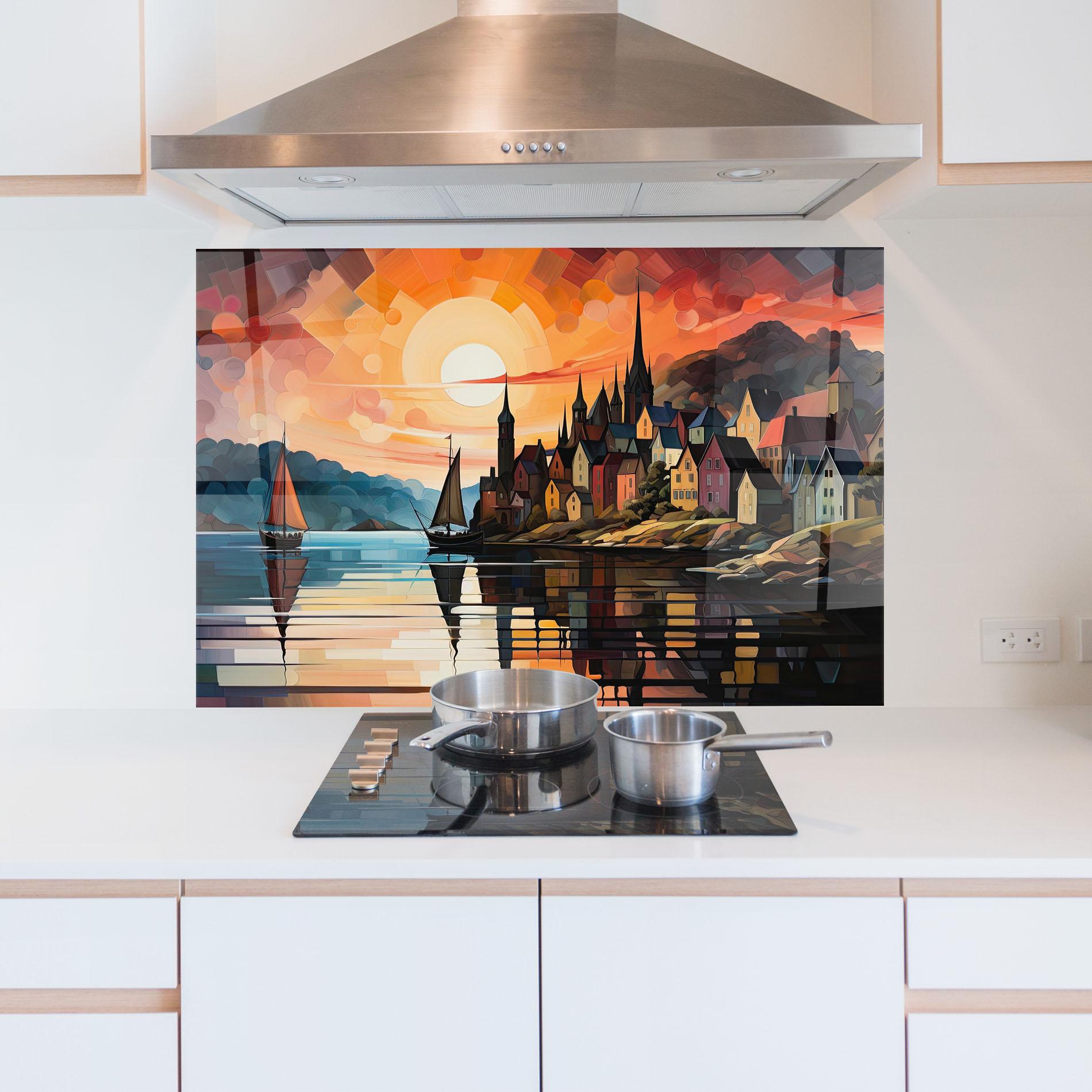 Küchenrückwand Glas Castle Painting mockup 5