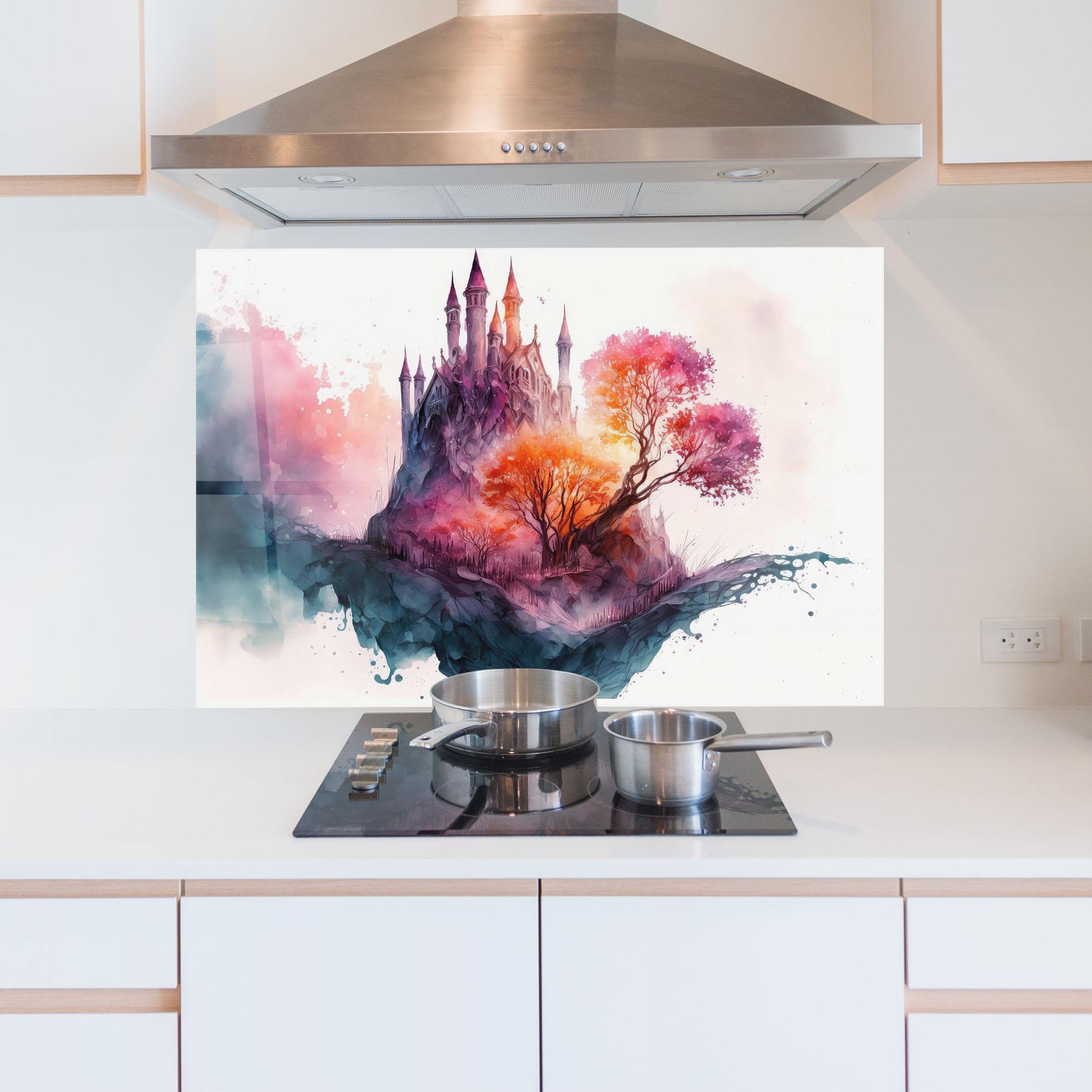 Küchenrückwand Glas Colorful Castle mockup 5