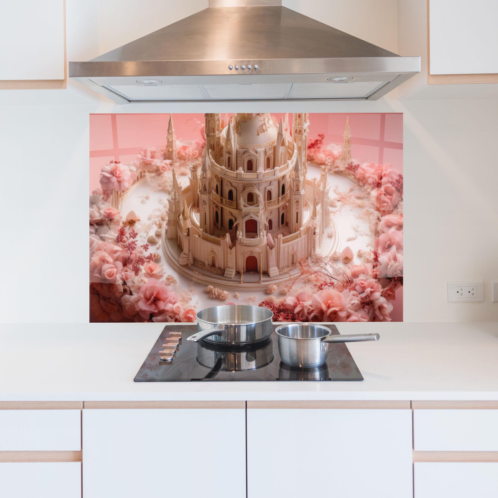 Küchenrückwand Glas Cream Castle Flower mockup 5