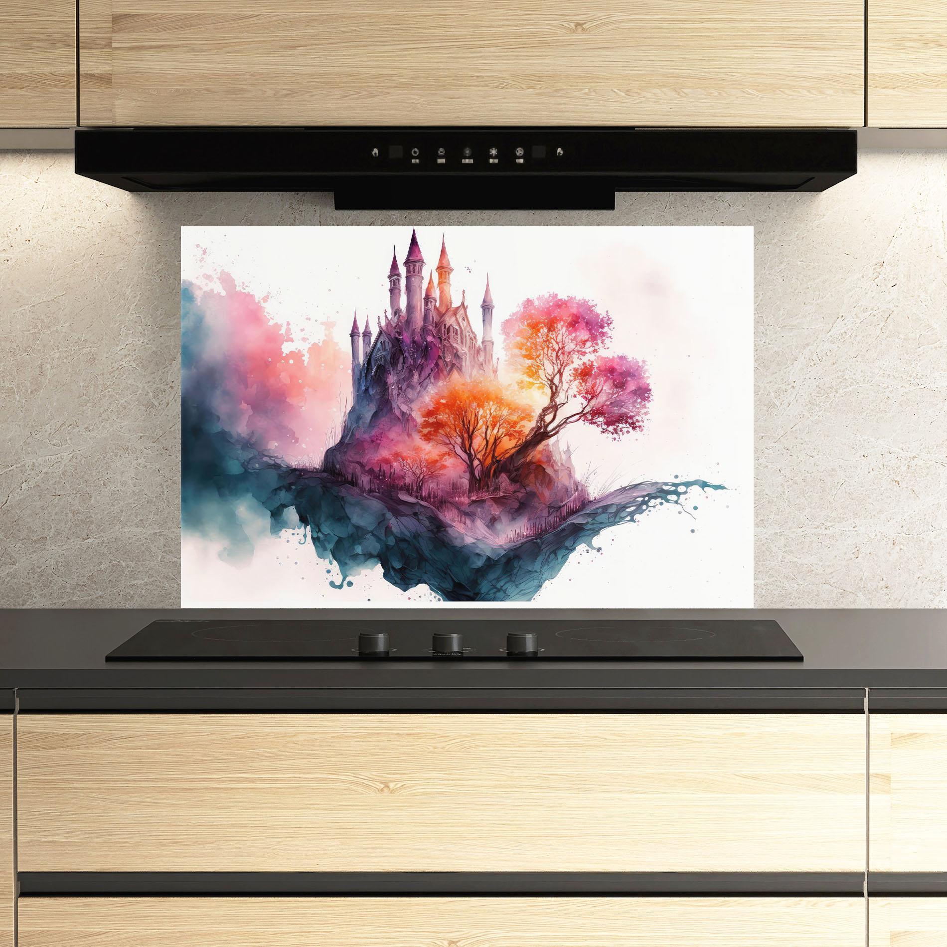 Küchenrückwand Glas Colorful Castle mockup 3