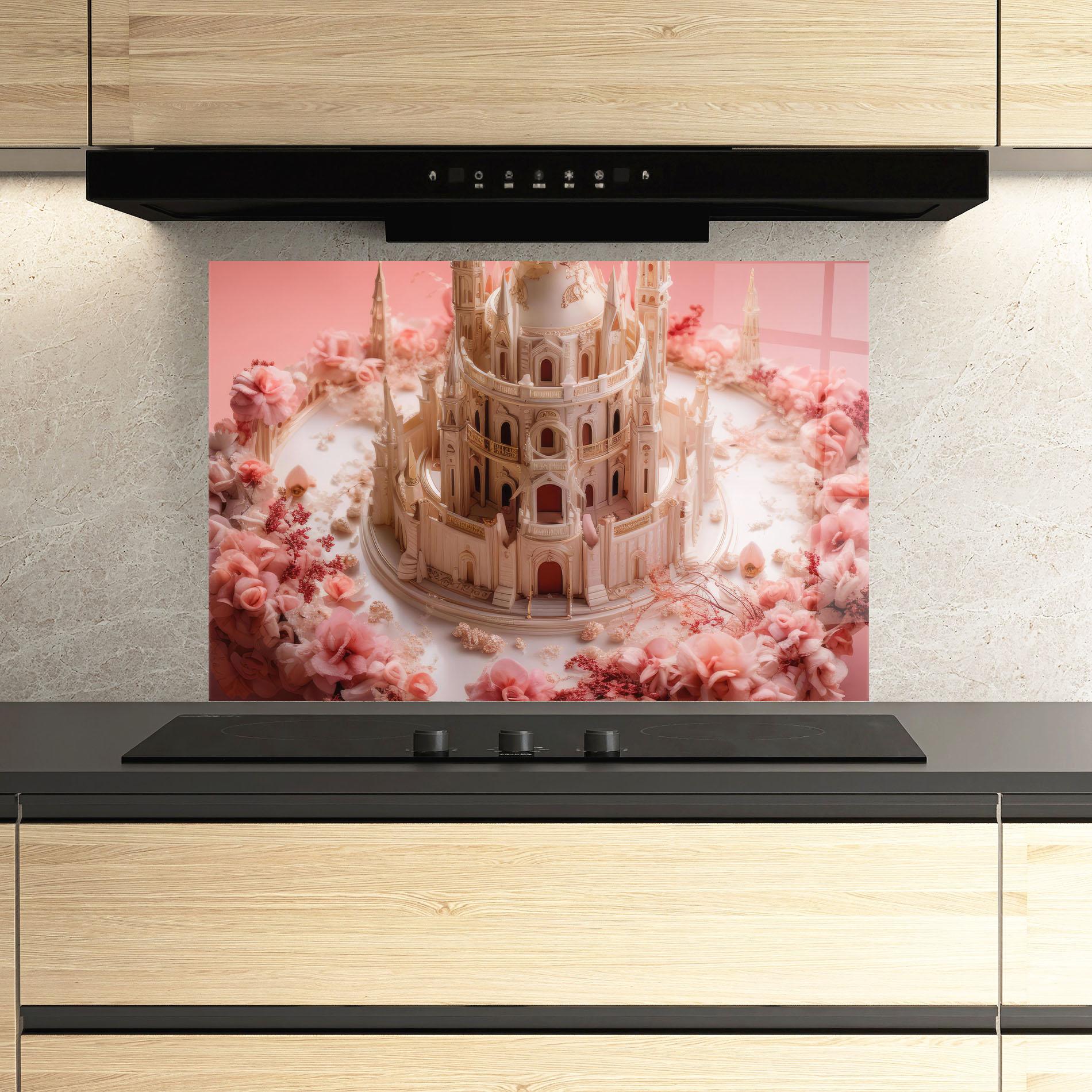 Küchenrückwand Glas Cream Castle Flower mockup 3