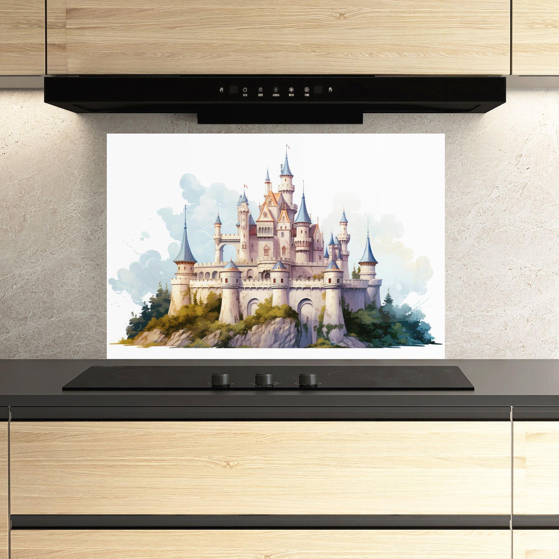 Küchenrückwand Glas Illustration Castle mockup 3